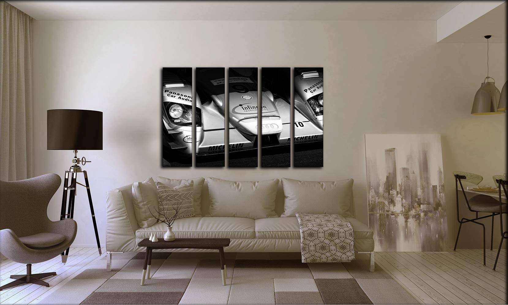 5-Piece R8 Le Mans Race Car Wall Art Canvas Print Set - 35x55 Inch Sports Car Theme Wall Decor for Living Room, Garage & Showroom
