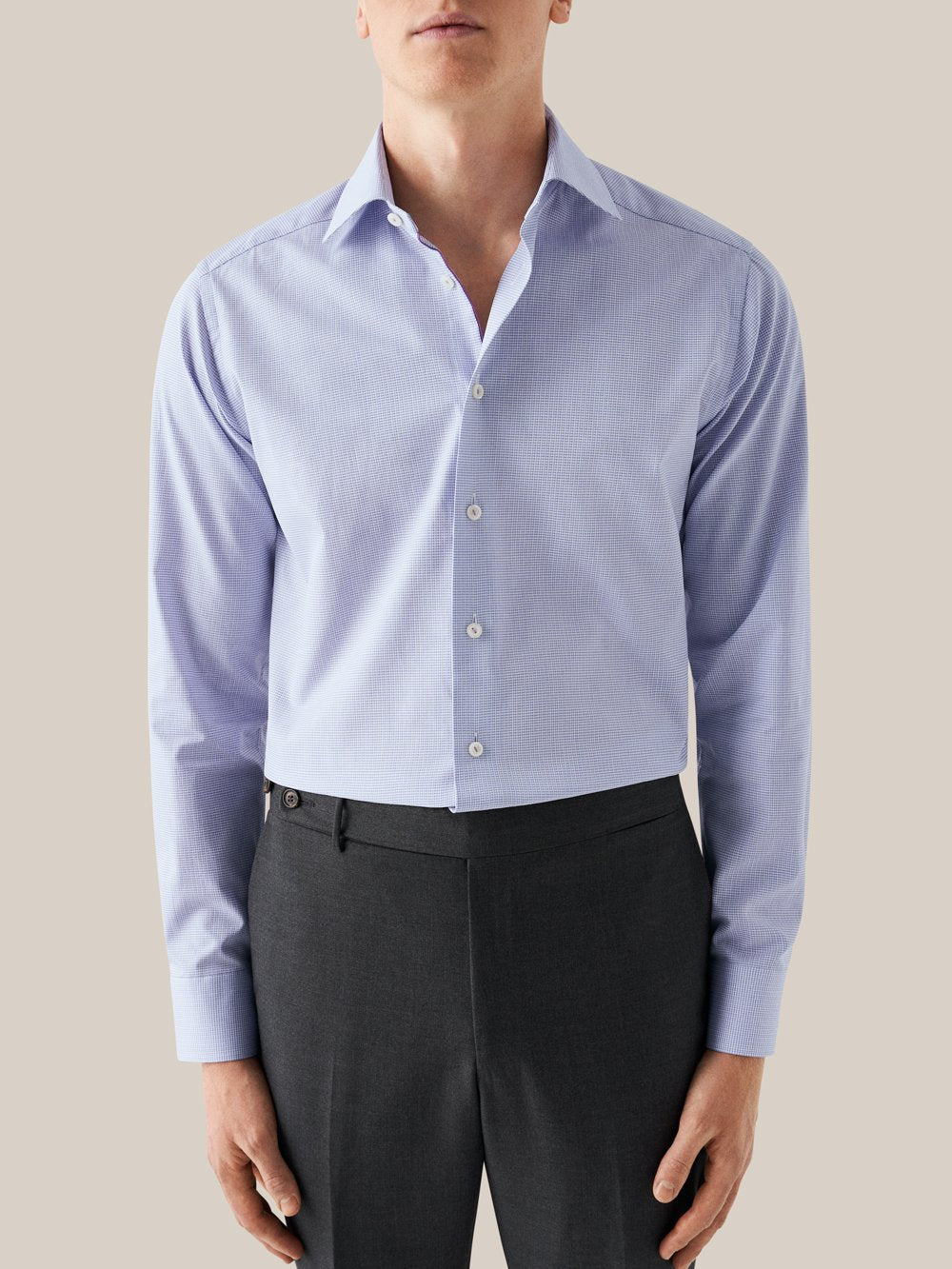 ETON Microcheck Shirt for Men - Contemporary Fit Sky Blue Casual Dress Shirt for Office, Business & Formal Occasions