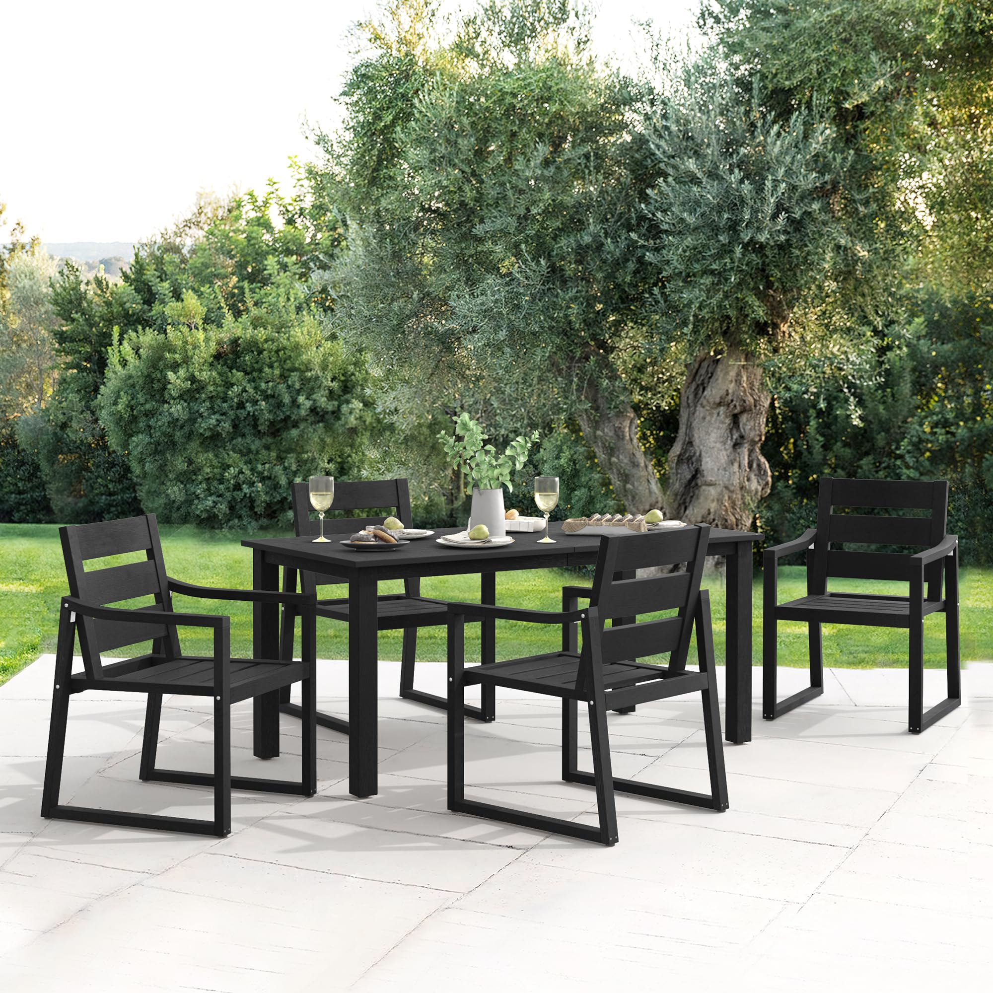 5-Piece Patio Table and Chairs Set - HDPS Outdoor Dining Furniture for Deck, Poolside, Backyard - Weather-Resistant Black Patio Set for Relaxing & Entertaining Outdoors