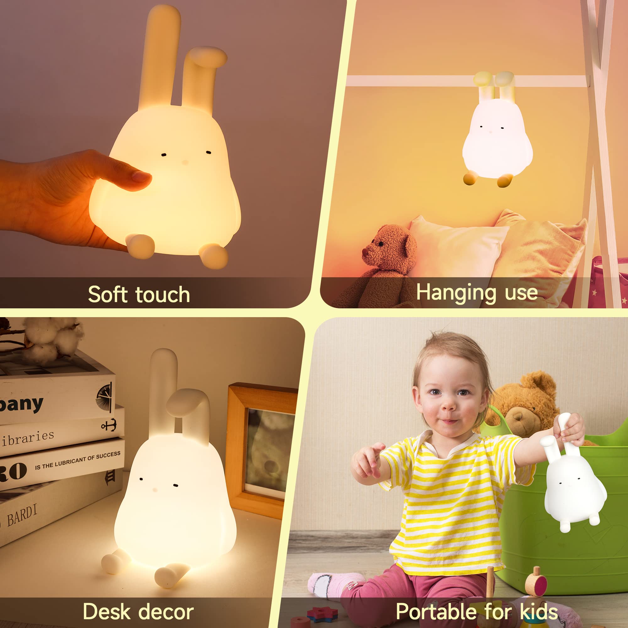 QANYI Bunny Lamp - Cute LED Night Light with Phone Stand, Soft Squishy Table Decor for Bedroom, Desk & Nursery | Perfect Gift for Women, Teens & Kids | Romantic, Study & Nursery Lighting