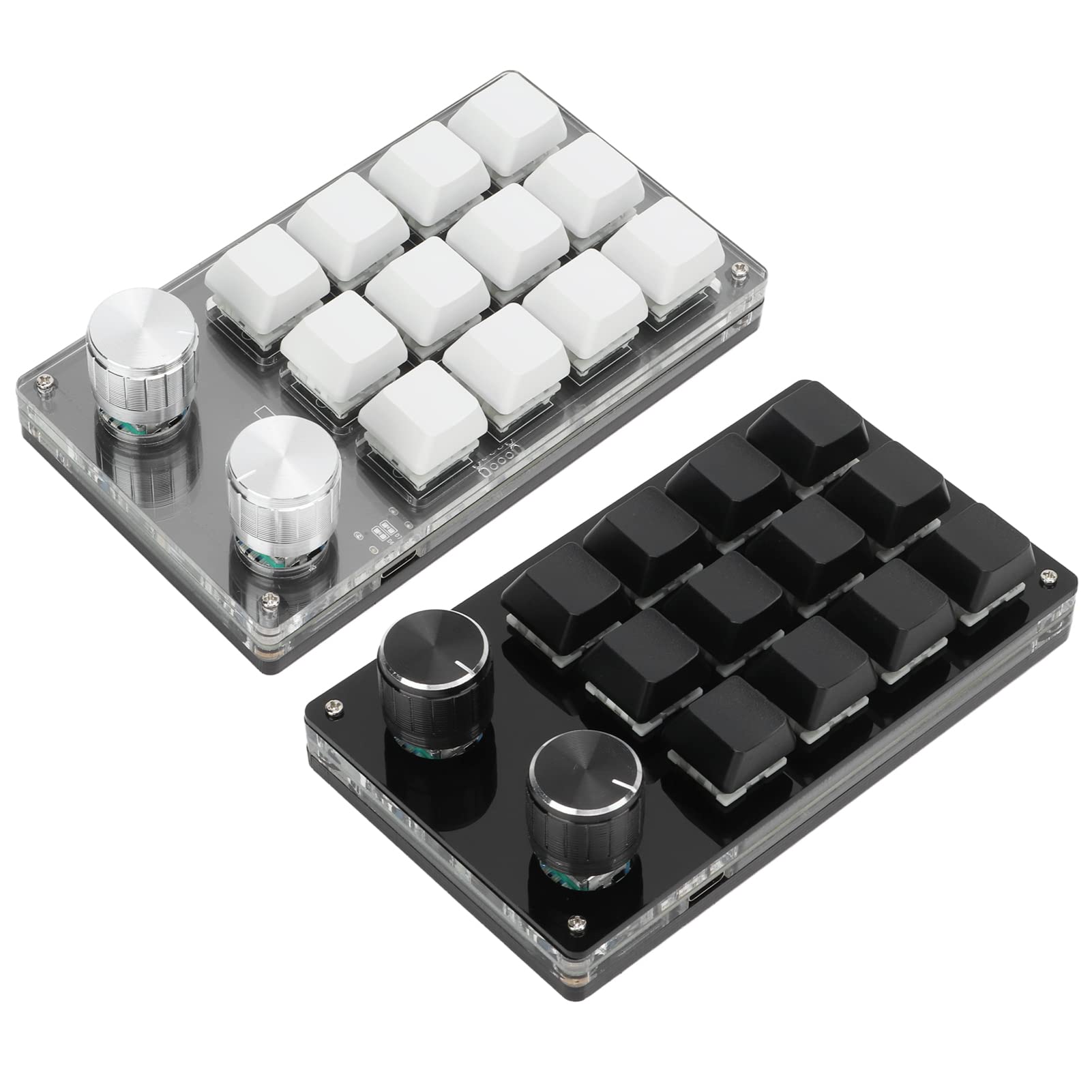 One-Handed Programmable Mechanical Keyboard - 12 Key RGB Gaming Keypad with Macro Functions & Knob Control | Plug & Play for Windows (Black/White) | Perfect for MMO Gaming, Video Editing & Office Work