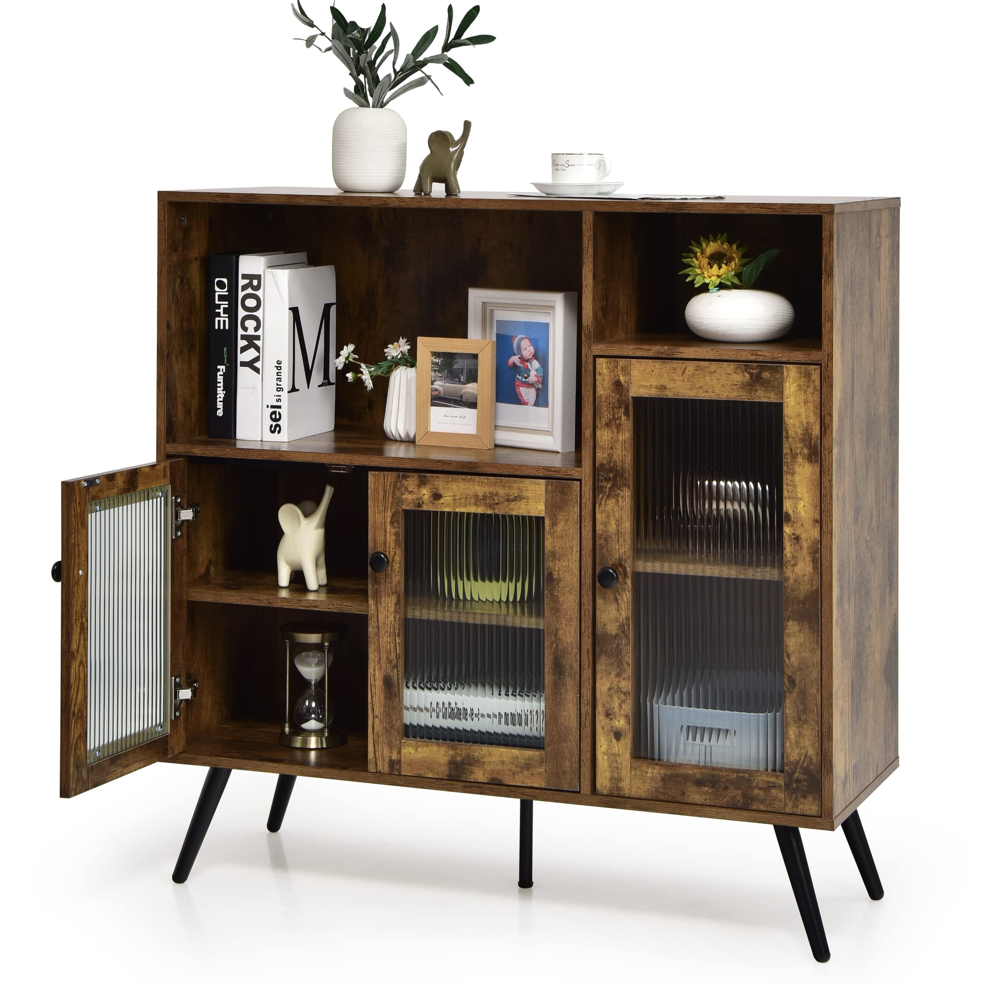LOKO Rustic Buffet Cabinet with Storage - Industrial Kitchen Sideboard, Adjustable Shelves, Retro Credenza Floor Cabinet, 39.5 x 15.5 x 39.5 Inches - Perfect for Dining Room, Living Room & Entryway Storage