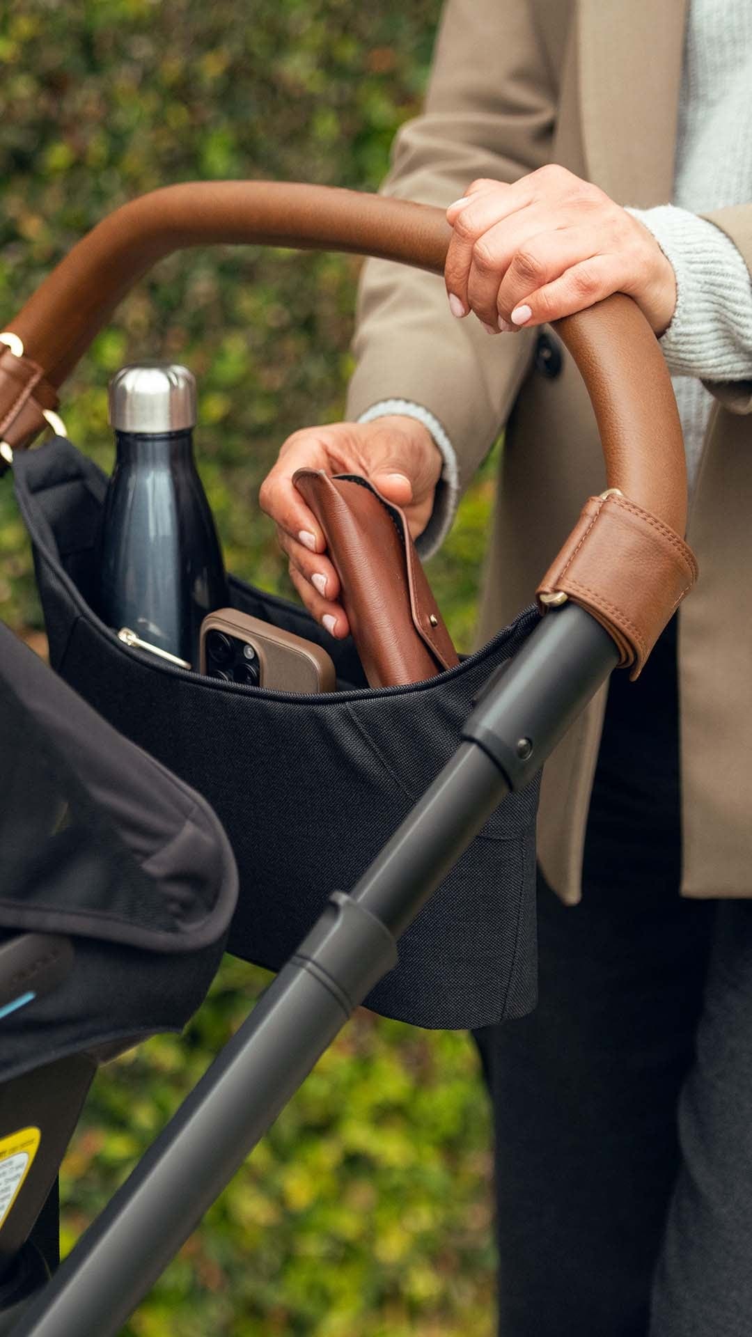 Nuna Stroller Organizer - Premium Caviar Black Storage Bag for Baby Essentials | Perfect for Diapers, Bottles & Toys on the Go