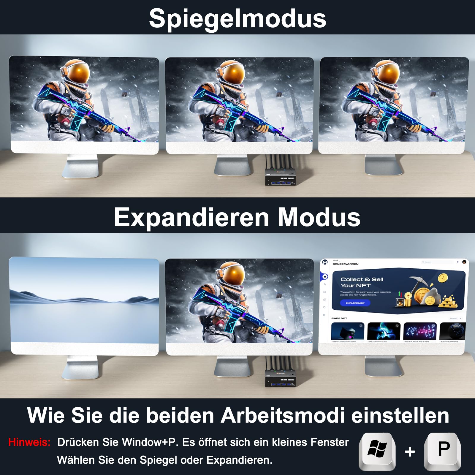 Premium 8K@60Hz 4K@144Hz Triple Monitor KVM Switch - 2 Computers to 3 Monitors with HDMI & Dual DisplayPort, USB 3.0 Hub, Wired Remote & 5 Cables - Perfect for Multi-Tasking, Gaming & Office Workstations