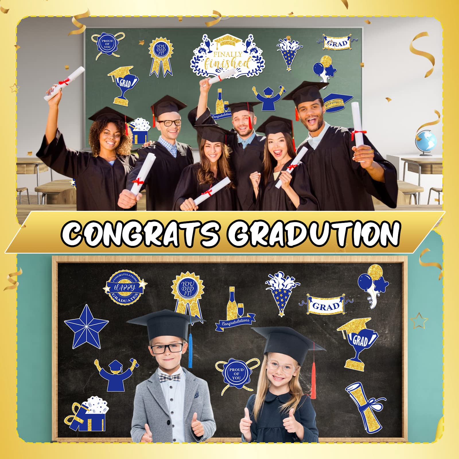 **15 Pcs 2025 Graduation Car Magnets – Waterproof Refrigerator & Metal Decals – Congrats Grad Proud of You – Blue & Gold – Perfect for Car, Garage Door, Office & Party Decorations**