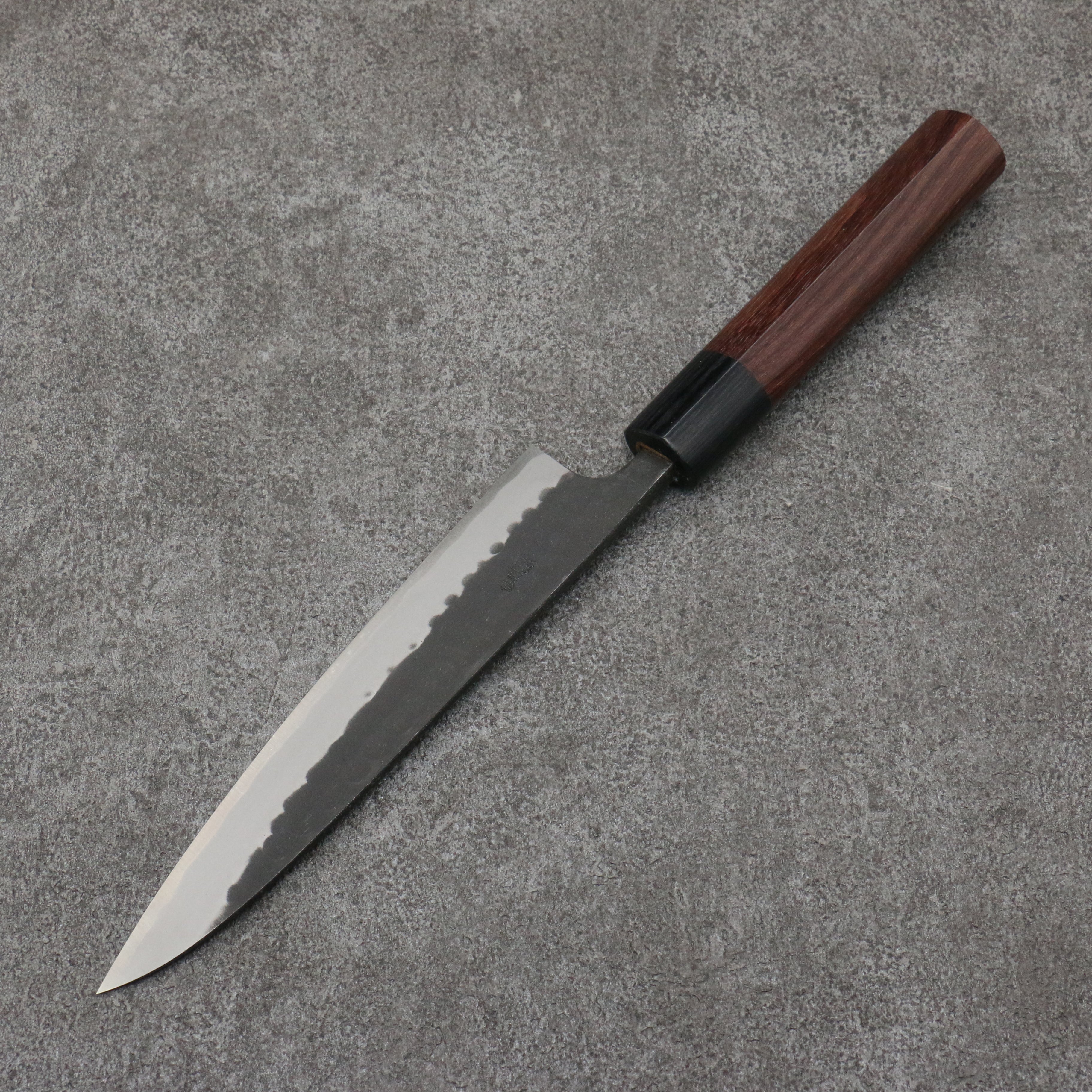 Nao Yamamoto 160mm Blue Steel Kurouchi Petty Utility Knife with Shitan Handle & Black Pakka Wood Ferrule - Perfect for Slicing, Peeling & Precision Kitchen Tasks
