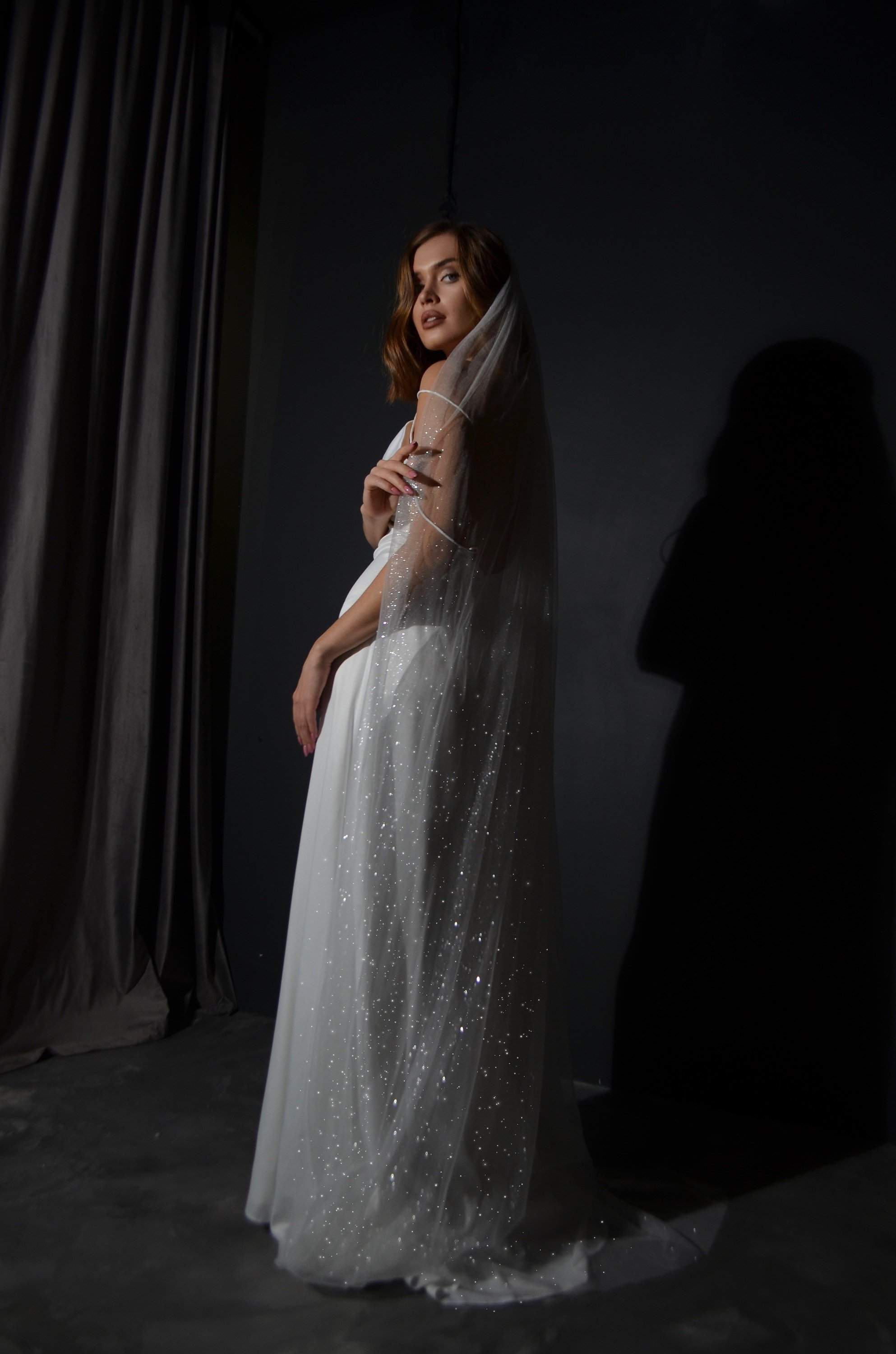 Elegant Sparkly Wedding Veil with Crystal Beading - Perfect for Bridal Ceremony, Photos & Special Occasions