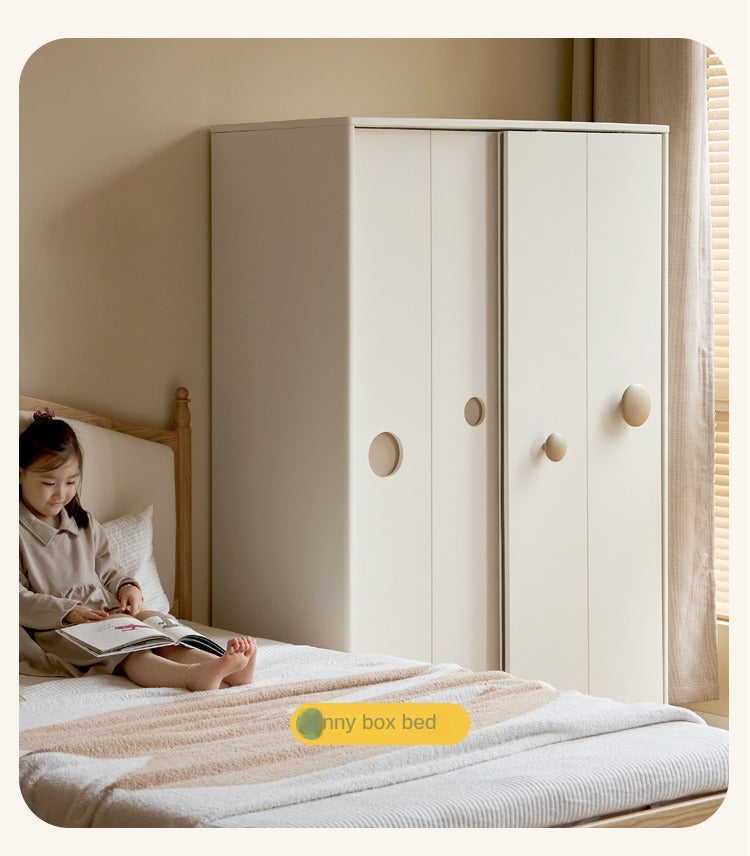 Birch Solid Wood Kids Wardrobe with Cream Sliding Doors - Durable & Stylish Storage for Bedrooms, Playrooms, and Nurseries