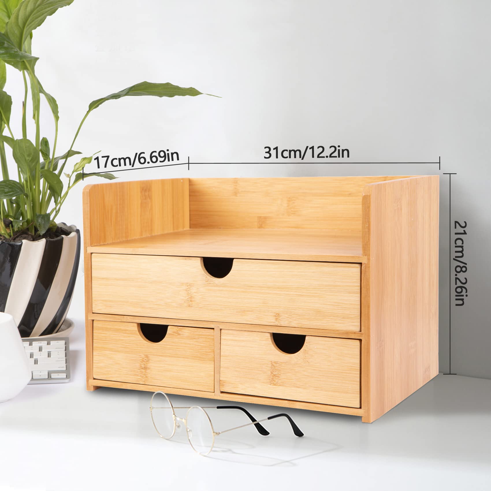 Bamboo Desk Organizer with Drawers - Stylish Desktop Storage for Office, Bathroom & Kitchen Countertop - Small Drawer Organizer for Pens, Makeup & Utensils - Perfect Workspace & Home Organization Solution