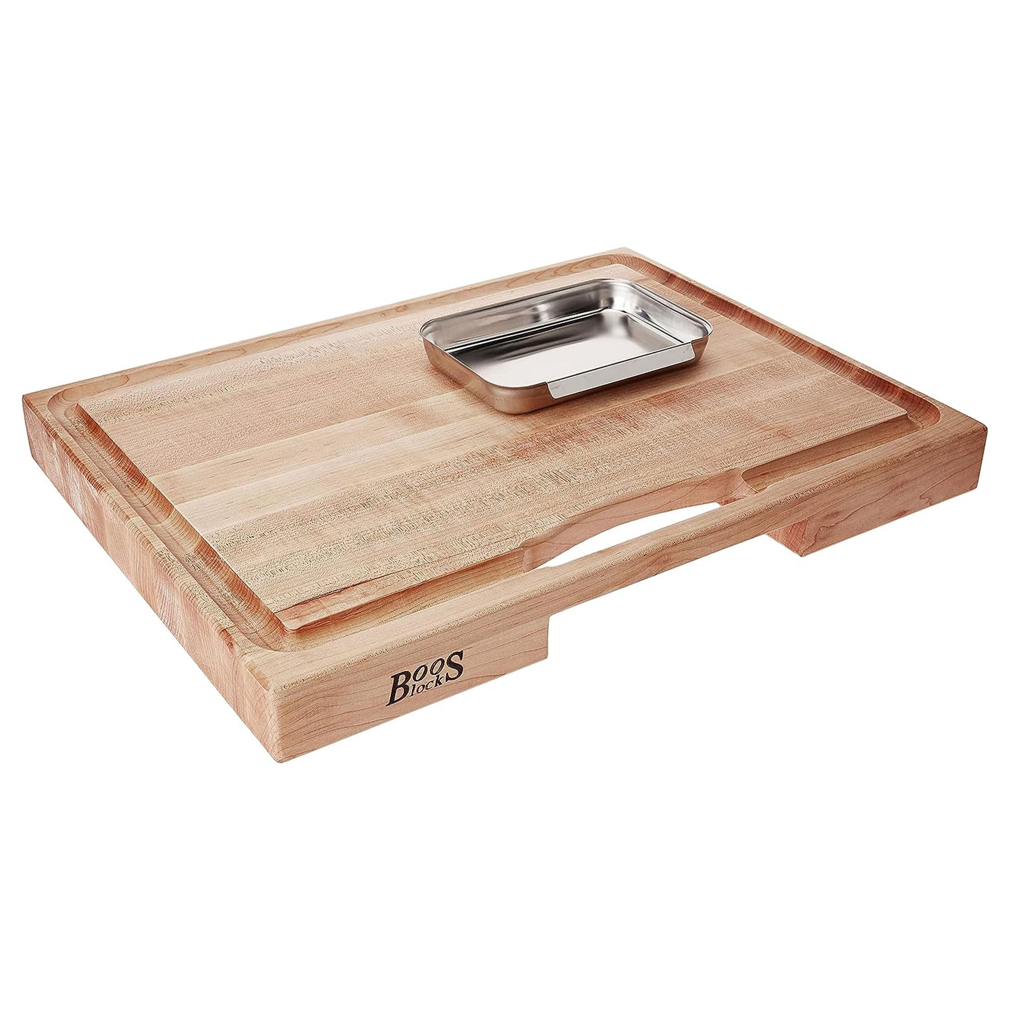 John Boos Newton Reversible Maple Wood Cutting Board with Juice Groove & Pan - 24