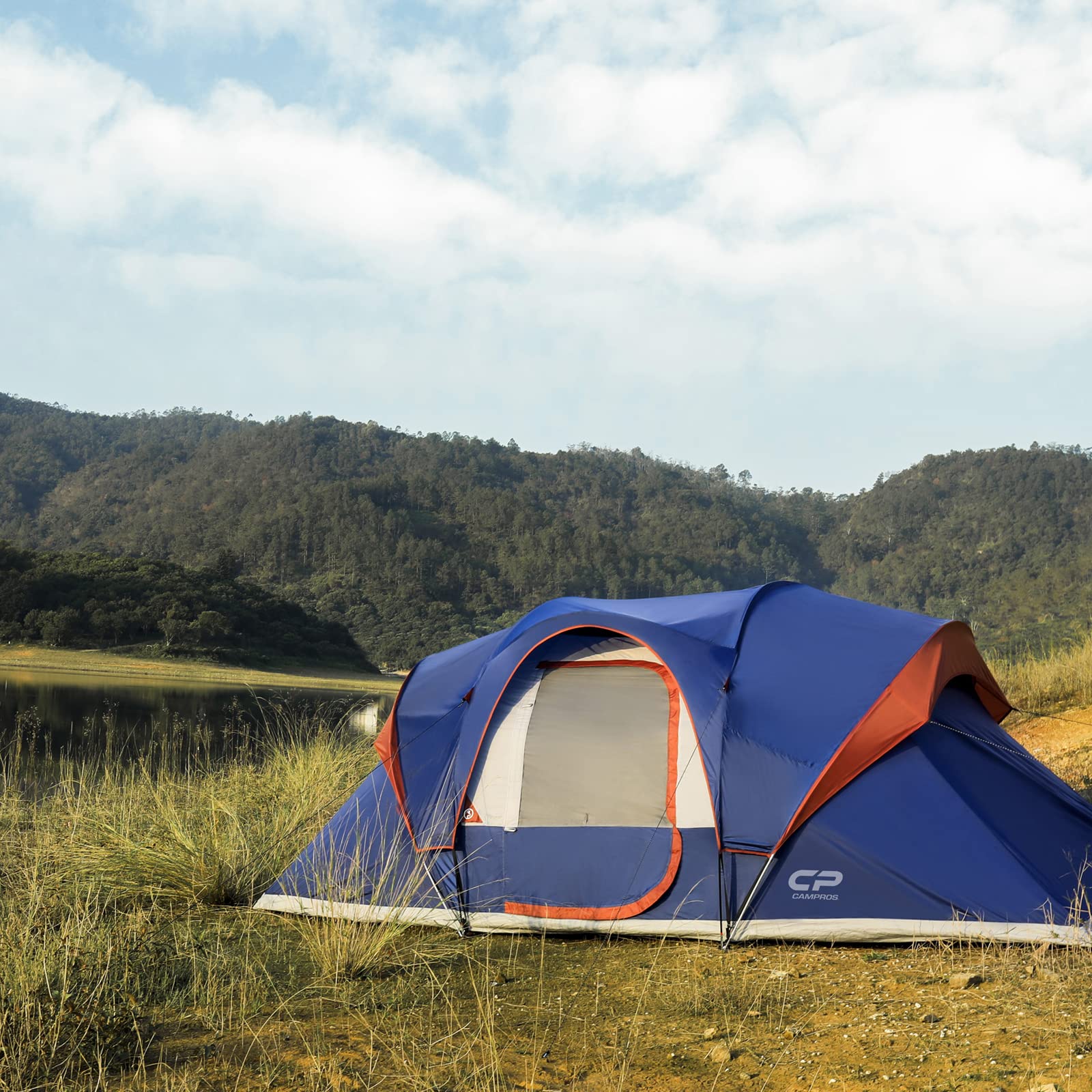 CAMPROS CP 9-Person Camping Tent - 2 Room Family Tent with Waterproof Rainfly, 4 Large Mesh Windows, Double Layer Design for All-Weather Protection - Easy Setup & Portable with Carry Bag - Perfect for Family Camping, Backpacking & Outdoor Adventures