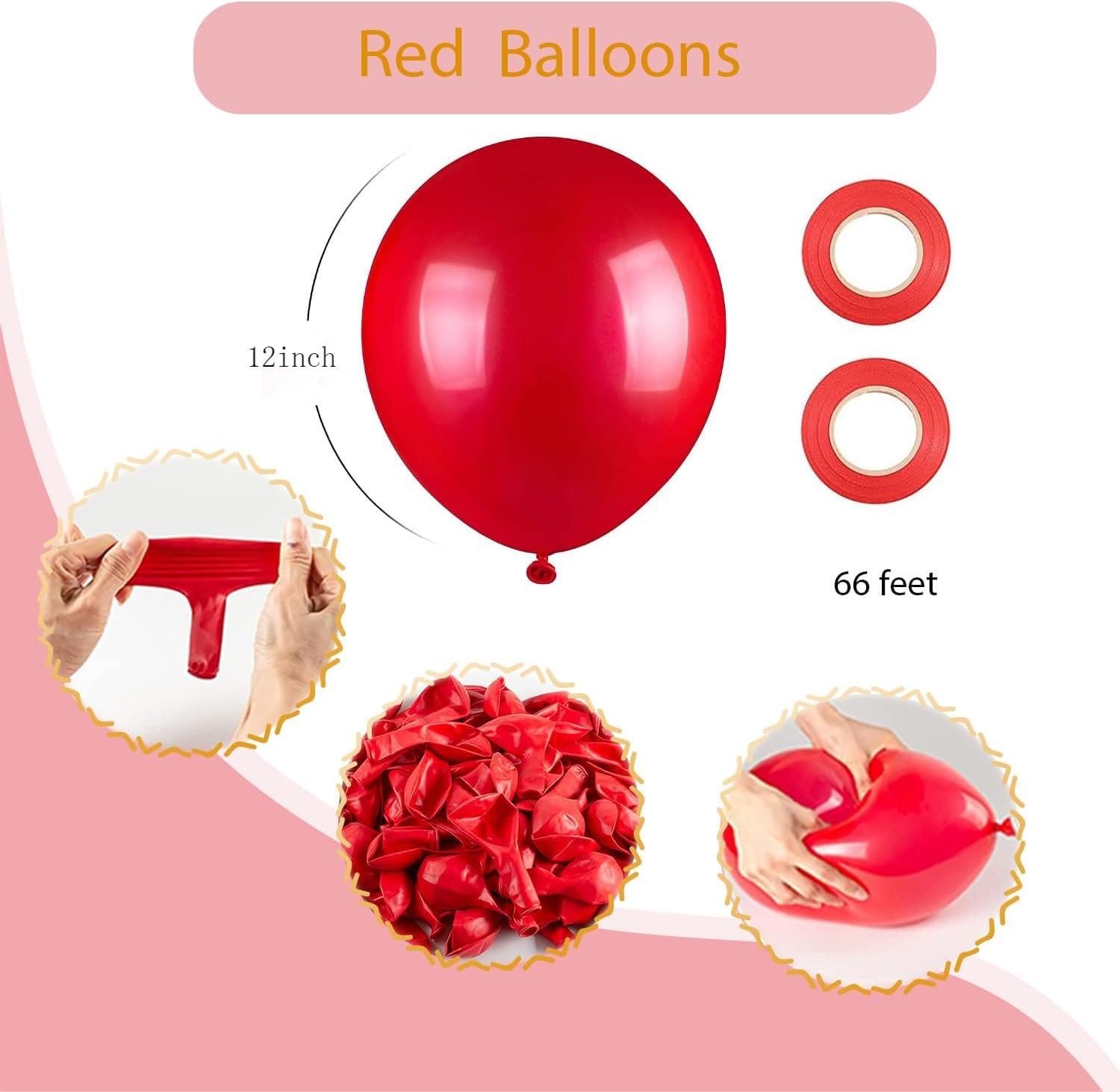 100pcs 12 Inch Red Latex Balloons - Premium Helium Quality for Birthday, Wedding, Anniversary, Christmas & Valentine's Party Decorations (Includes Red Ribbon) - Perfect for Indoor & Outdoor Celebrations, Baby Showers & Graduation Parties