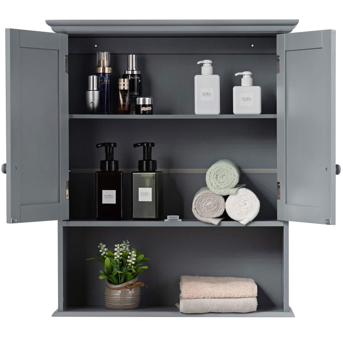 GOFLAME 2-Door Wall Mounted Bathroom Cabinet - Adjustable Shelf Wooden Medicine Storage with Hanging Design, Large Capacity Gray Bathroom Organizer | Perfect for Toilet, Vanity & Shower Storage Organization