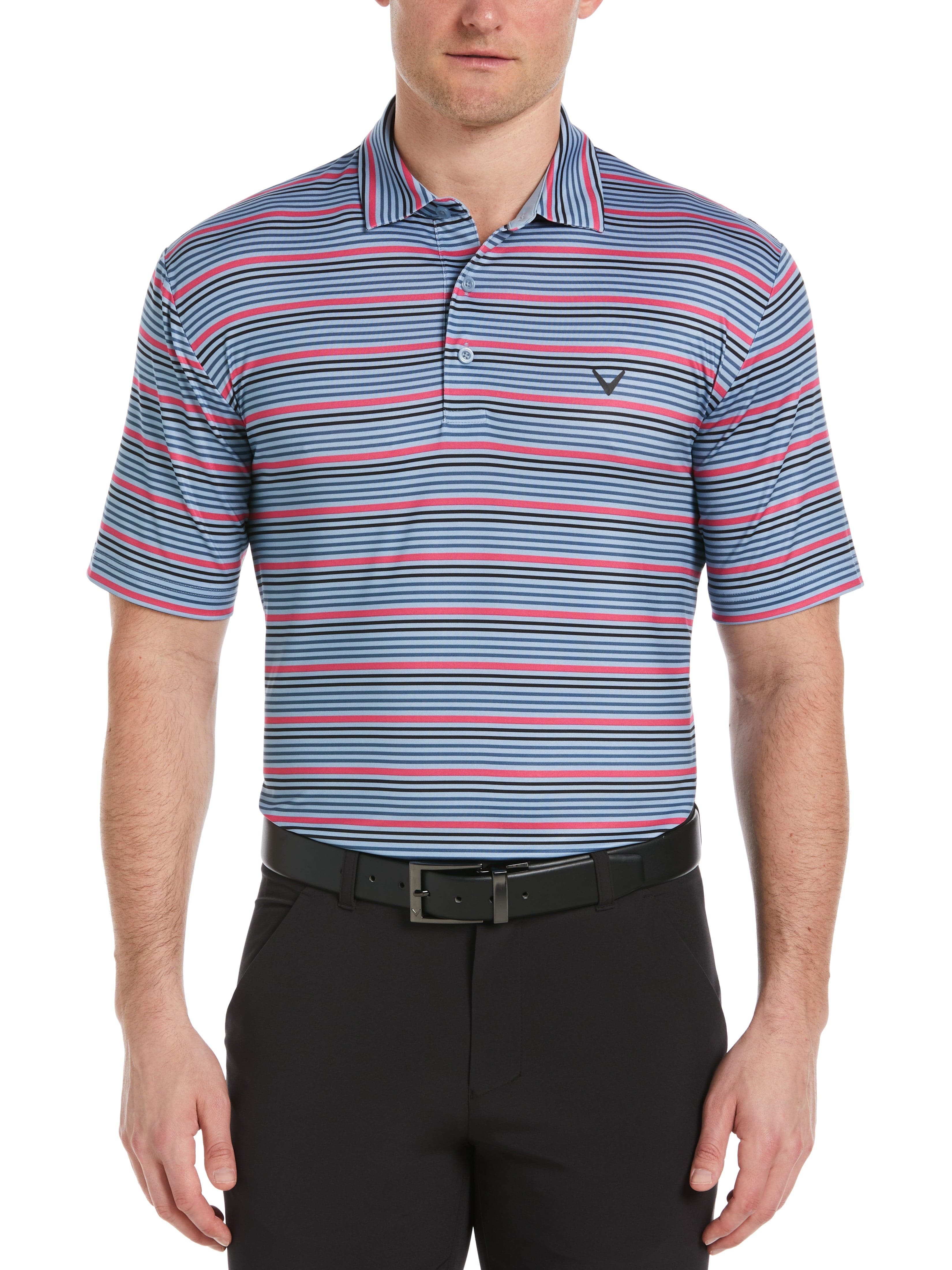 Men's Striped Golf Polo Shirt - Breathable & Moisture-Wicking Performance Tee for Golf, Casual Wear & Outdoor Activities