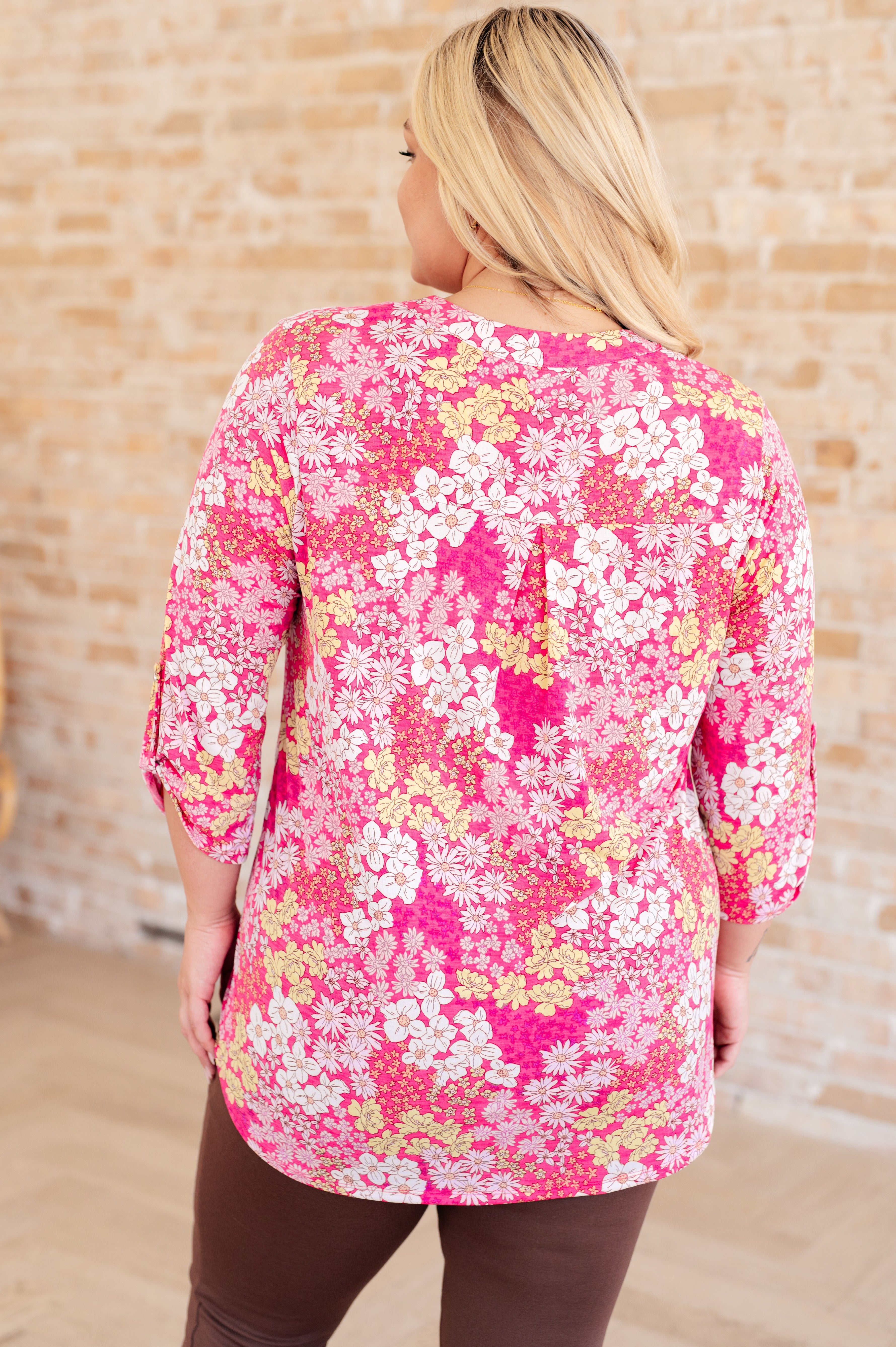 Lizzy Top - Hot Pink & Bubblegum Pink Ditsy Floral Print Women's Blouse | Casual Summer Tops for Outfits, Dates & Beach Wear