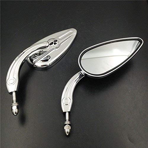 HTTMT MT383-SC Chrome Skull Zombie Emblem Aluminum Teardrop Mirrors for Harley Davidson Softail Custom FXSTC 2008-2011 - Perfect for Motorcycle Customization & Biker Accessories