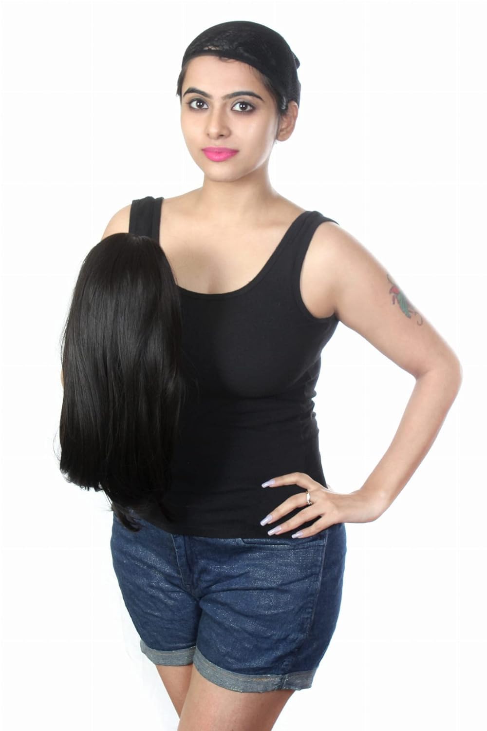 Ritzkart 16 Inch Black Straight Short Synthetic Glueless Full Head Wig for Women - Perfect for Cosplay, Daily Wear & Fashion Styling