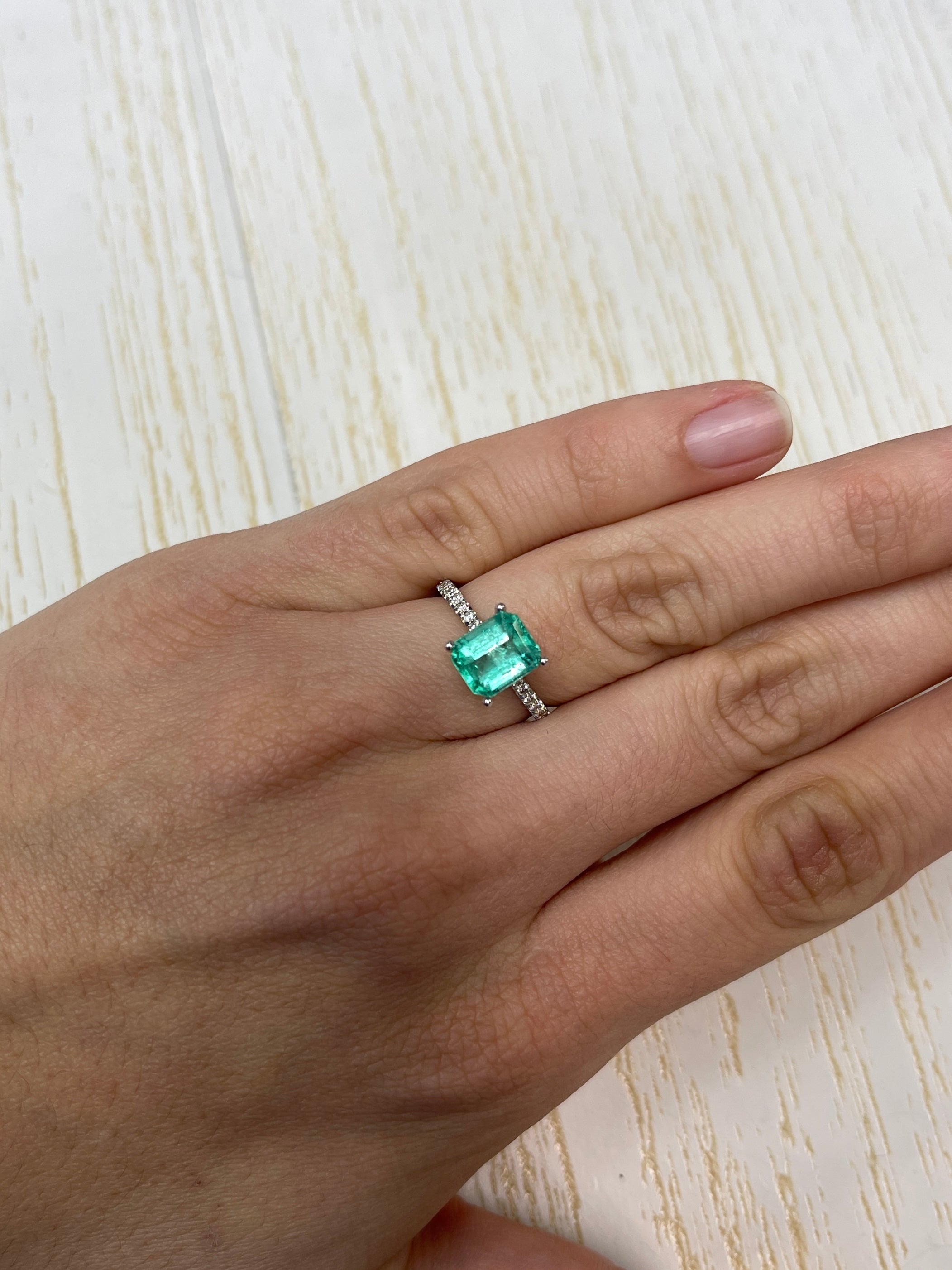 2.17 Carat 8.5x7mm Bluish Green Natural Loose Colombian Emerald Gemstone - Emerald Cut for Jewelry Making, Engagement Rings & Fine Collections
