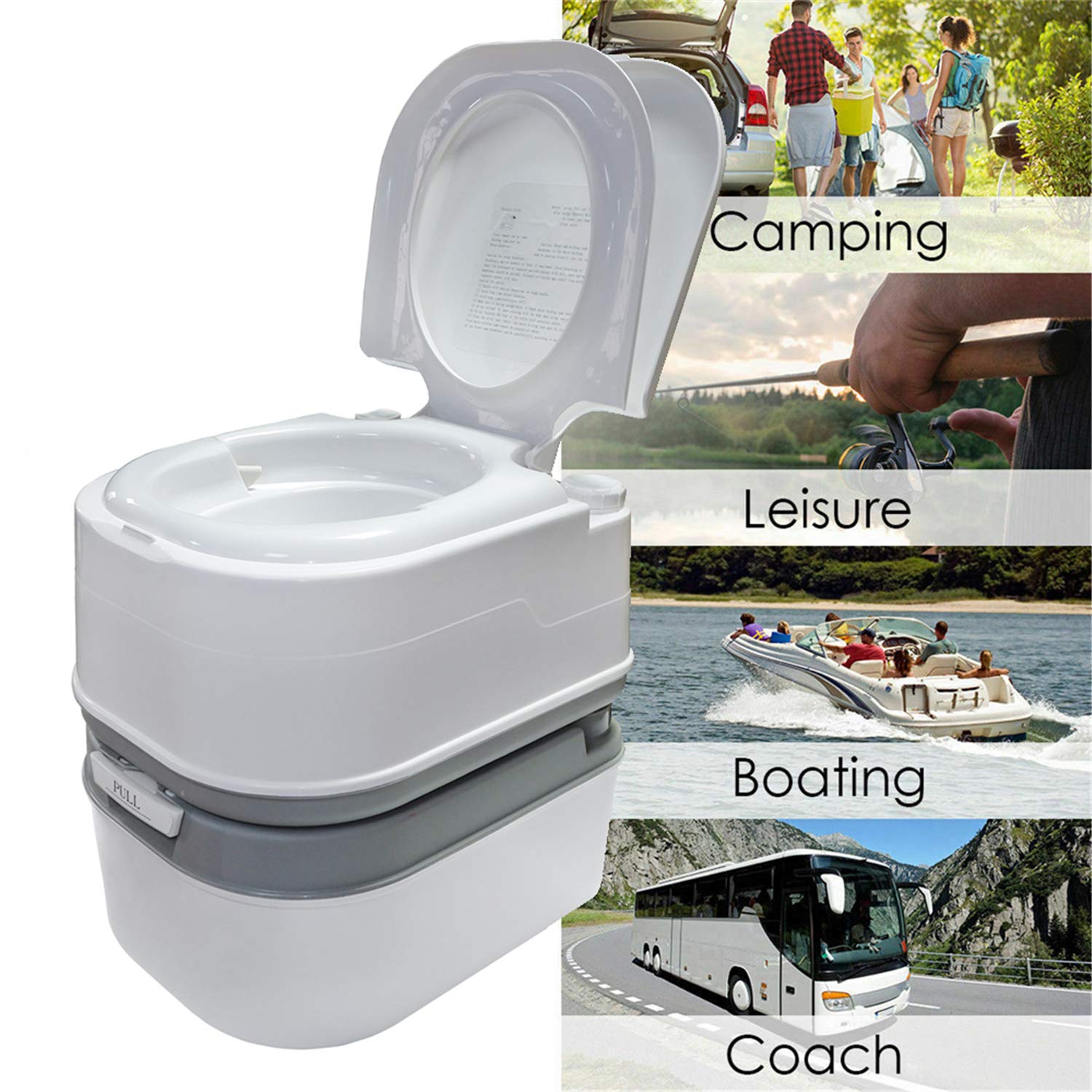 Portable Toilet 6 Gallon Flush - 24L Travel Camping Commode for Outdoor & Indoor Use - Lightweight & Compact Design - Ideal for Camping, RV Trips, Boating & Emergency Preparedness [P/N: ET-TOILET002-24L]