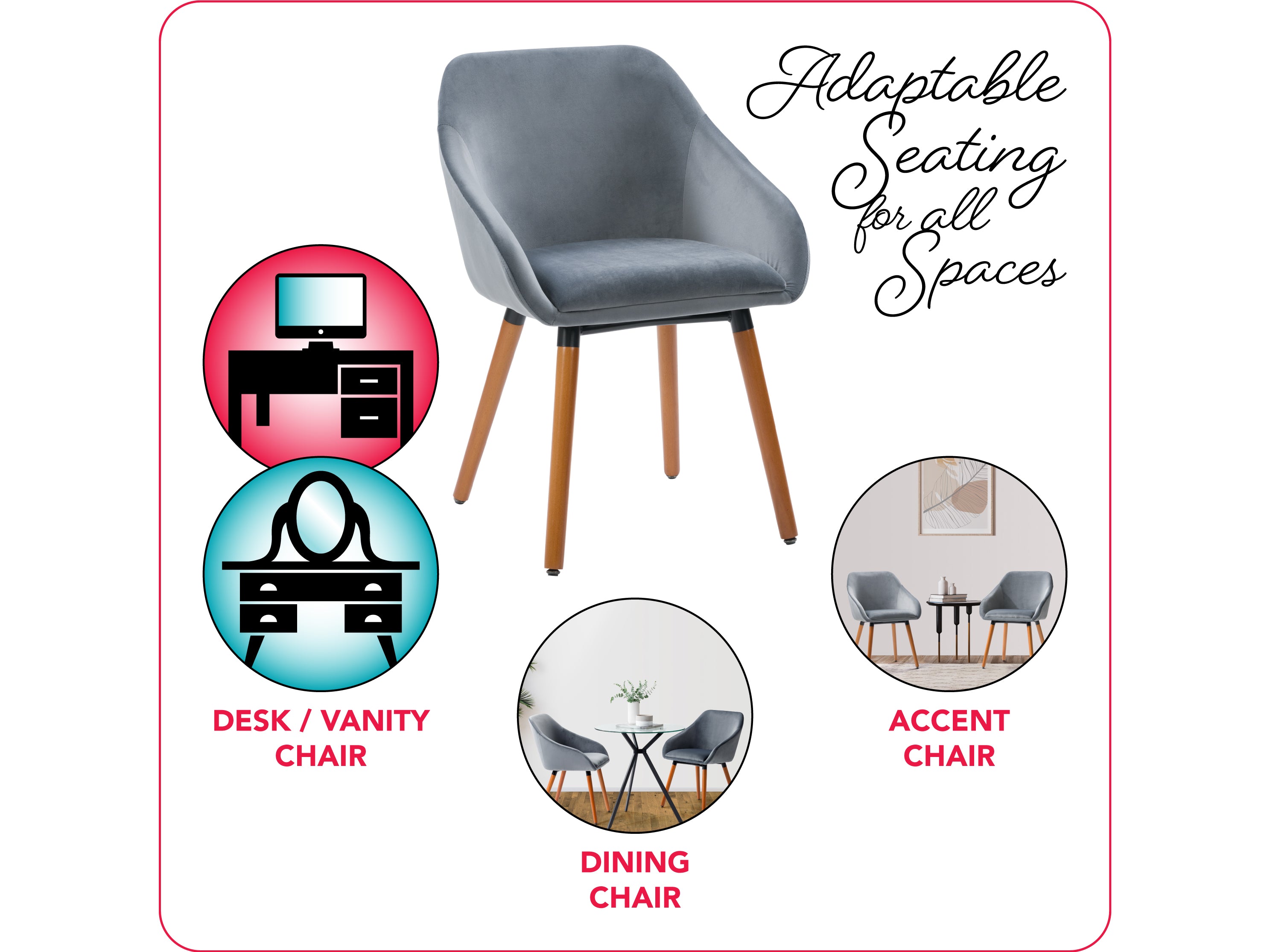 Luxury Grey Velvet Dining Chairs Set of 2 - Modern Upholstered Side Chairs for Dining Room, Kitchen, or Office - Comfortable & Stylish Seating for Home Decor