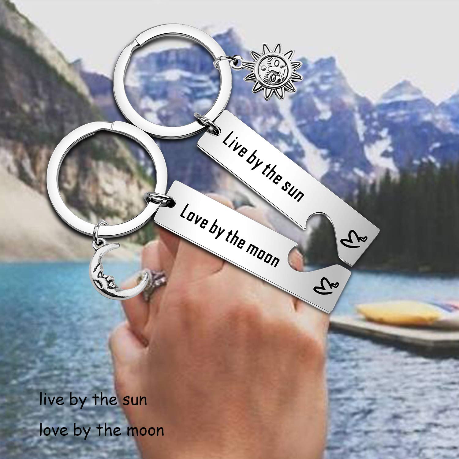 SEIRAA Best Friend Keychain Set of 2 - Moon Jewelry Gift for Couples, Perfect for Anniversaries, Birthdays, and Special Occasions
