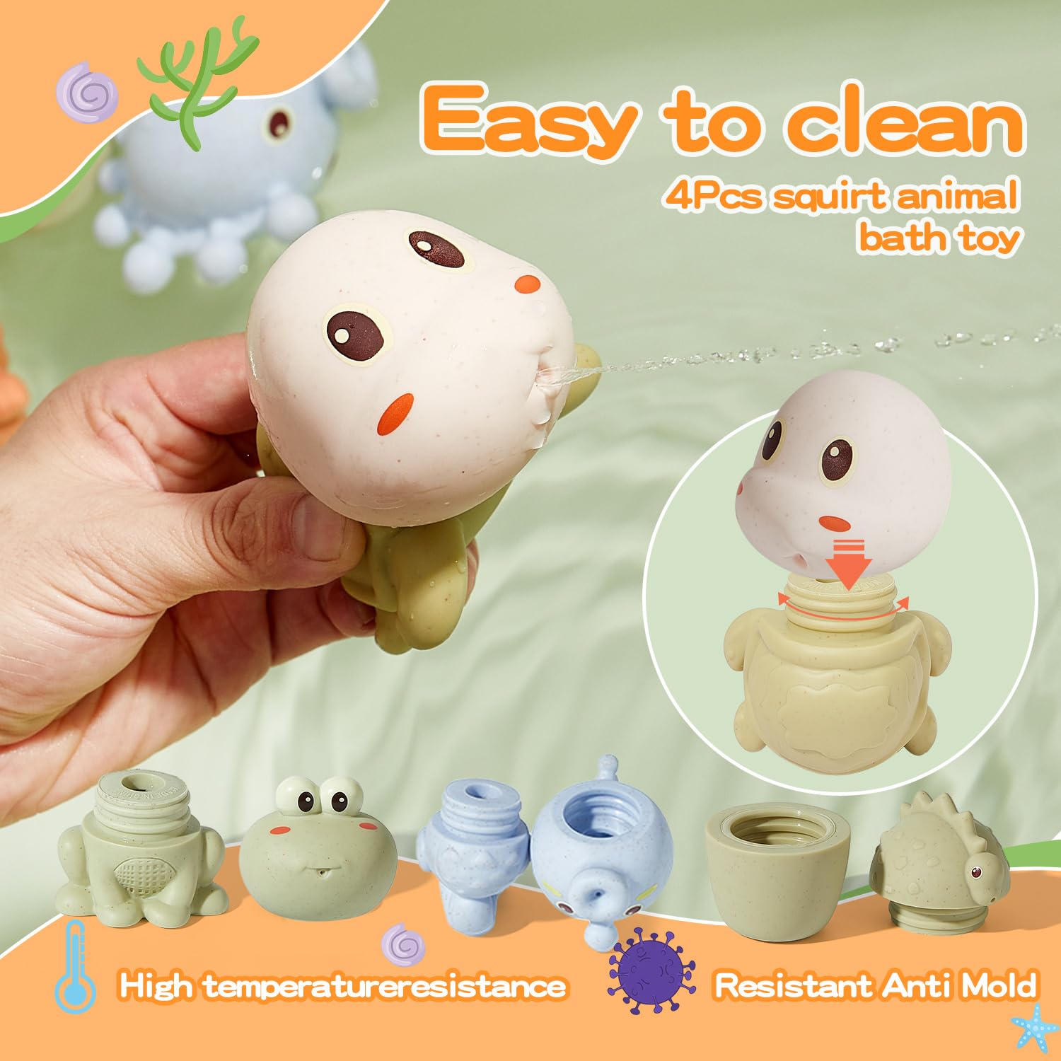 AMCHSURI 10PCS Baby Bath Toys - Mold Free Ocean Animals for Toddlers 1-4 Years, Perfect for Bathtub & Water Play