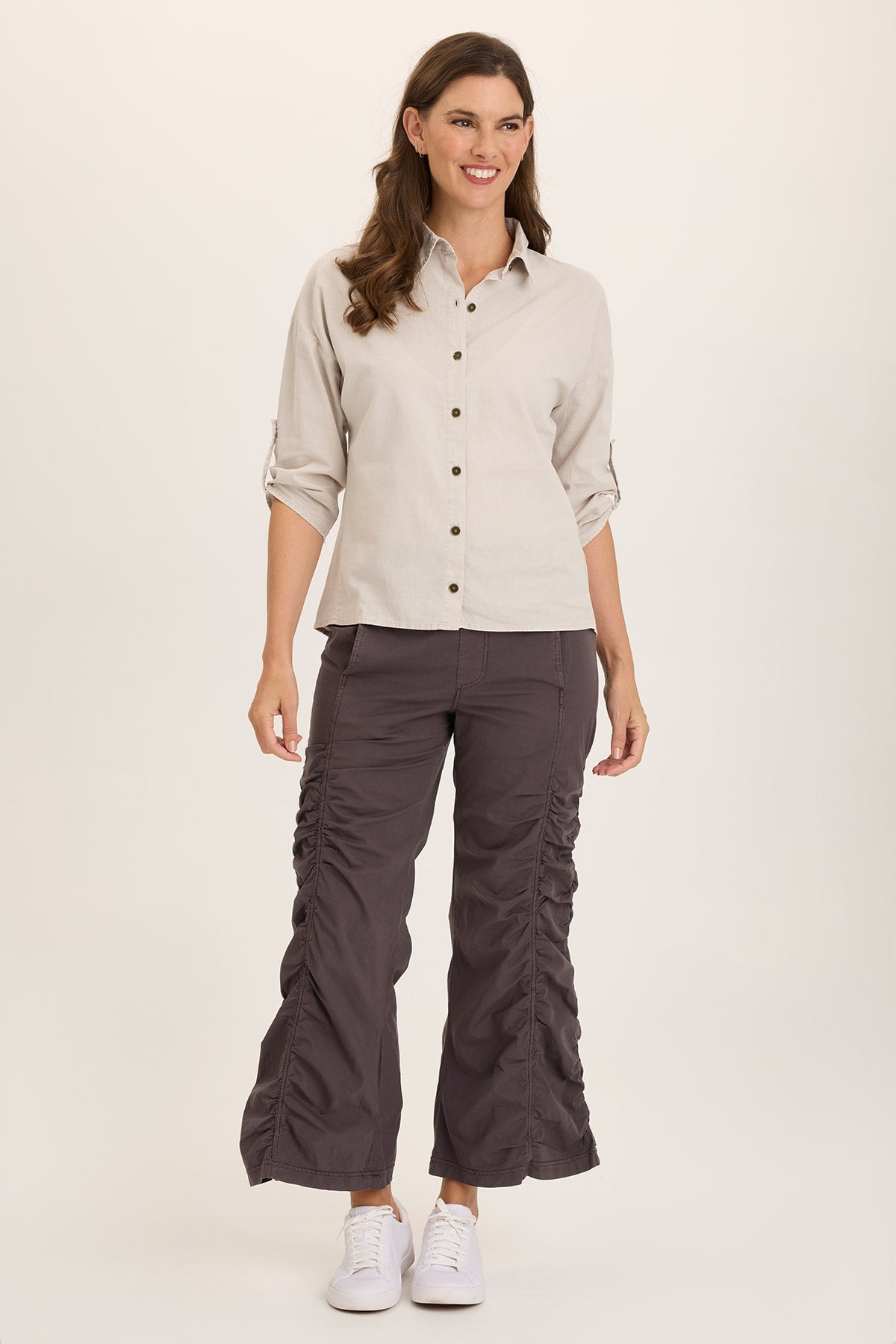 Carrie Linen 3/4 Sleeve Button Up Shirt for Women - Casual Office & Summer Outfit Essential