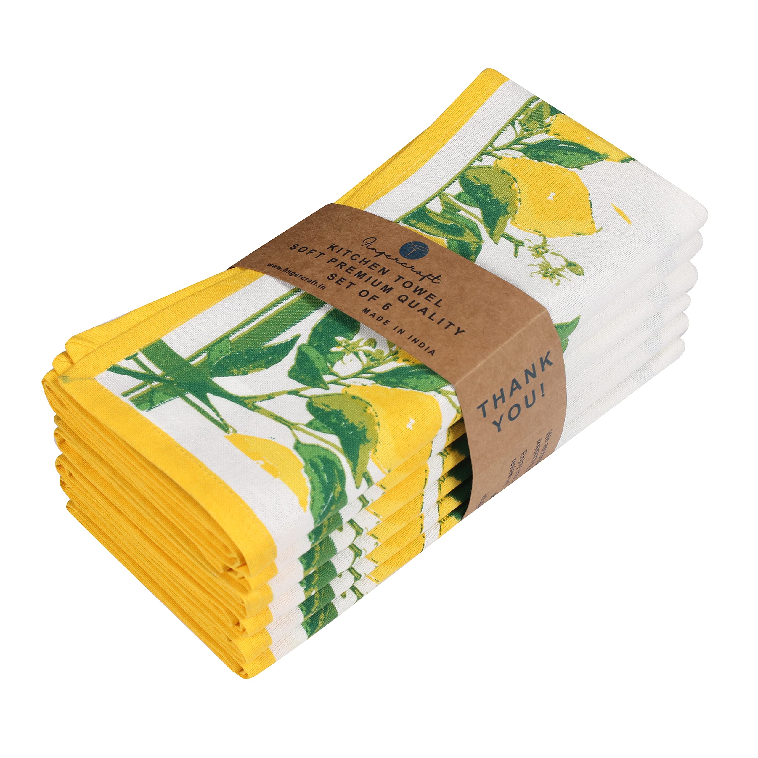 Premium 100% Natural Cotton Kitchen Towels Set of 6 - Super Soft & Highly Absorbent Multi-Purpose Dish Cloths (20x30 Inches) - Lemon Print for Cooking, Cleaning & Drying Dishes - Ideal for Home, Restaurant & Commercial Kitchens