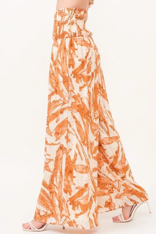 Stylish Abstract Print Smocked Waist Wide Leg Pants for Women - Comfortable & Trendy Lounge Pants for Casual Wear, Work or Travel