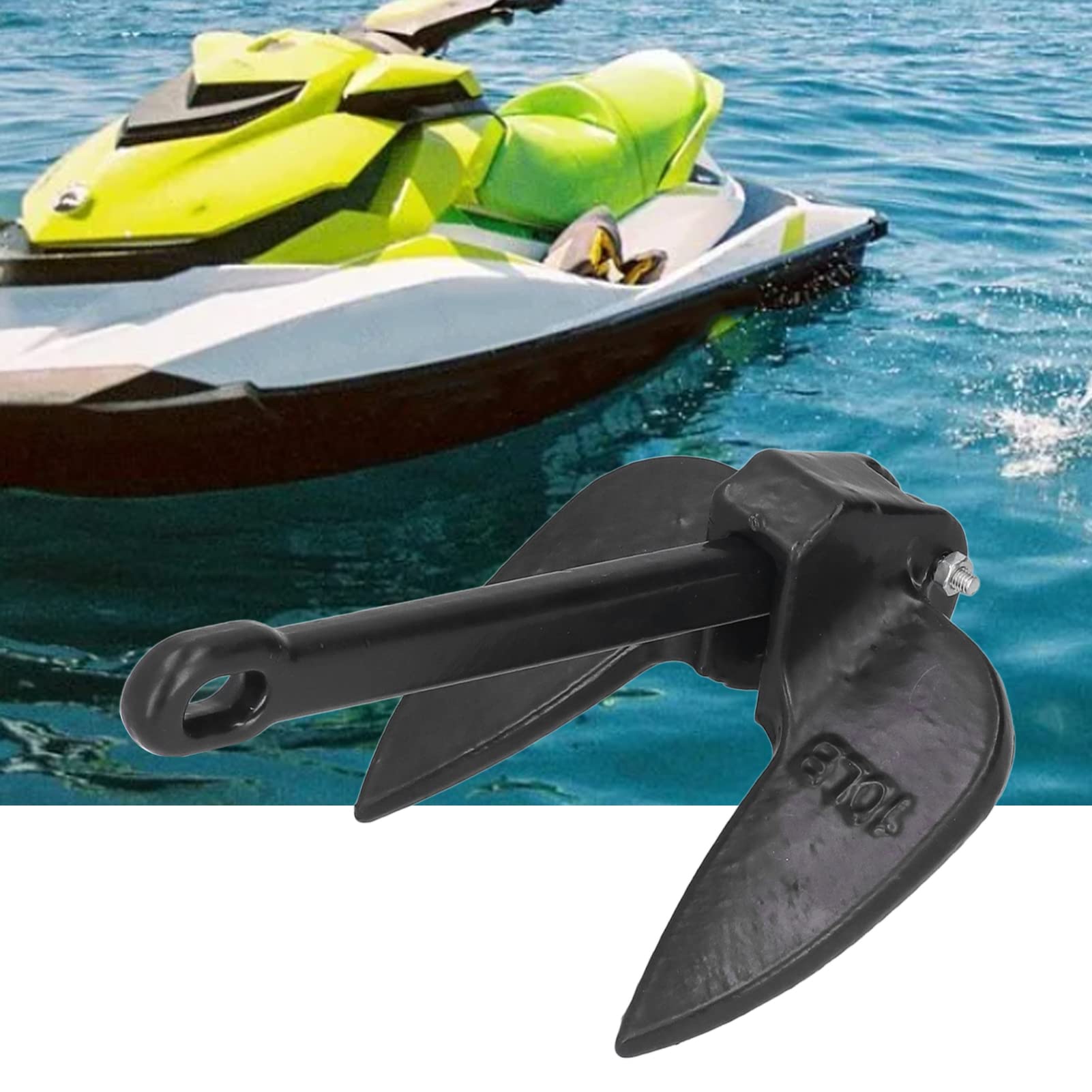 Qiilu 10LB Carbon Steel Boat Anchor with PVC Black Coating - Heavy Duty Marine Anchor for Yachts, Kayaks, Fishing Boats, Rafts & Canoes | Perfect for Saltwater & Freshwater Boating, Fishing & Water Sports