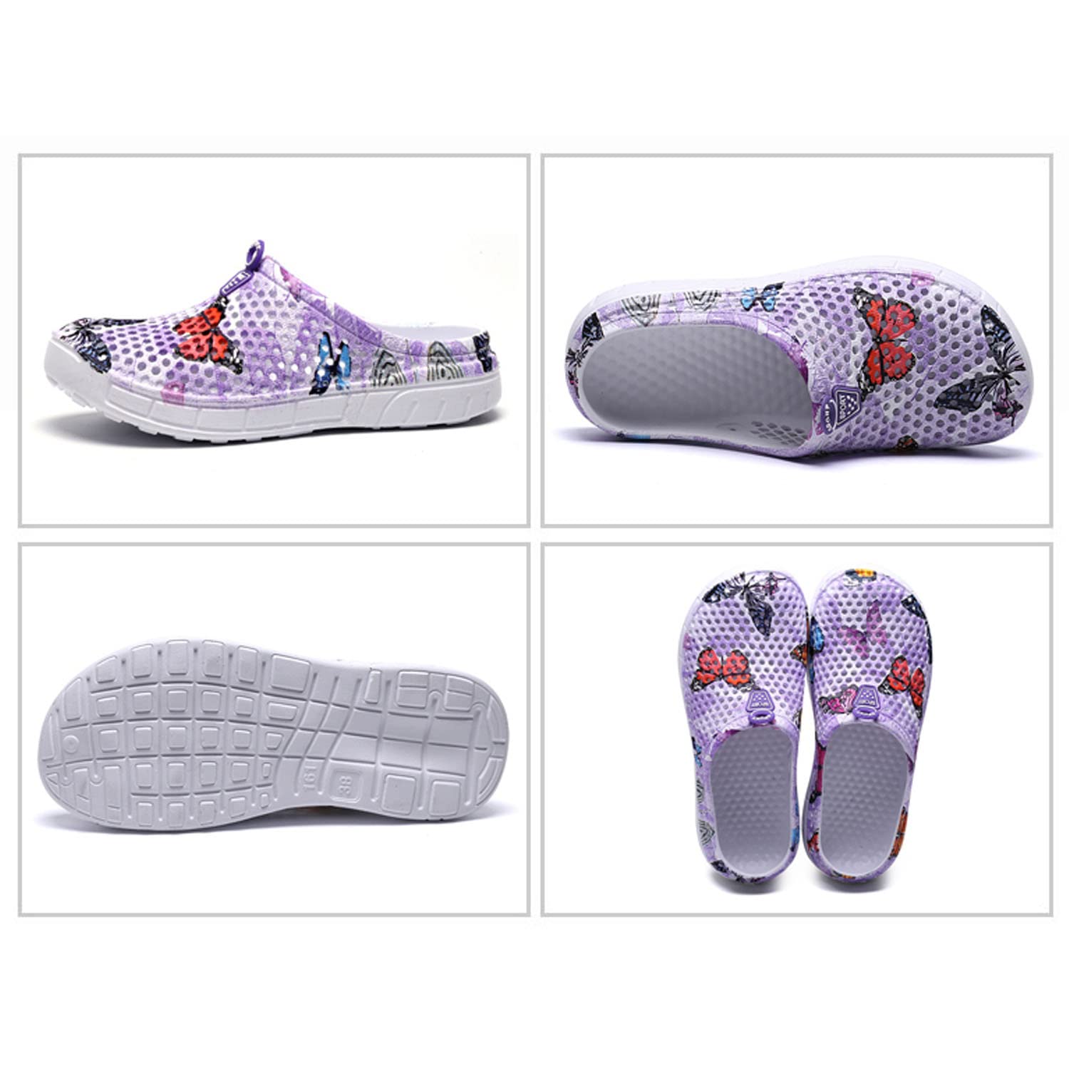 Women's Lightweight Garden Clogs - Summer Sandals with Butterfly Pattern for Outdoor, Beach & Garden Use - Comfortable Waterproof Slippers for Walking, Yard Work & Poolside Relaxation