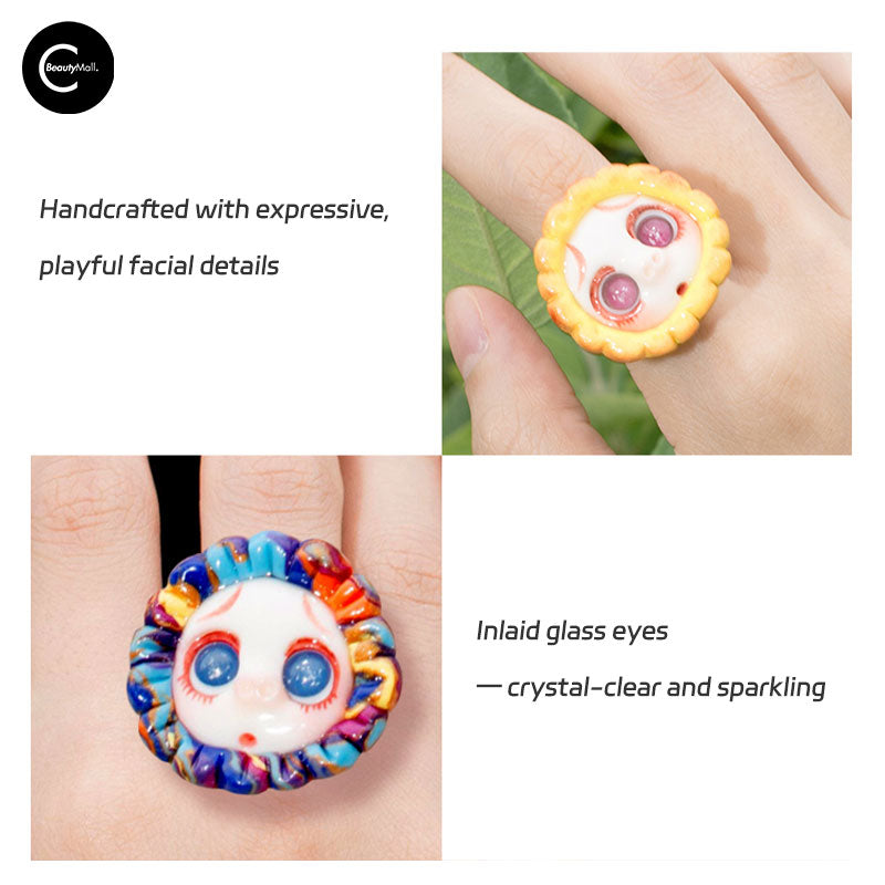 QUANDO Starry Sky Pig Series - Handmade Polymer Clay & Sterling Silver Adjustable Ring for Women | Boho Chic Jewelry Gift for Birthday, Anniversary & Everyday Wear