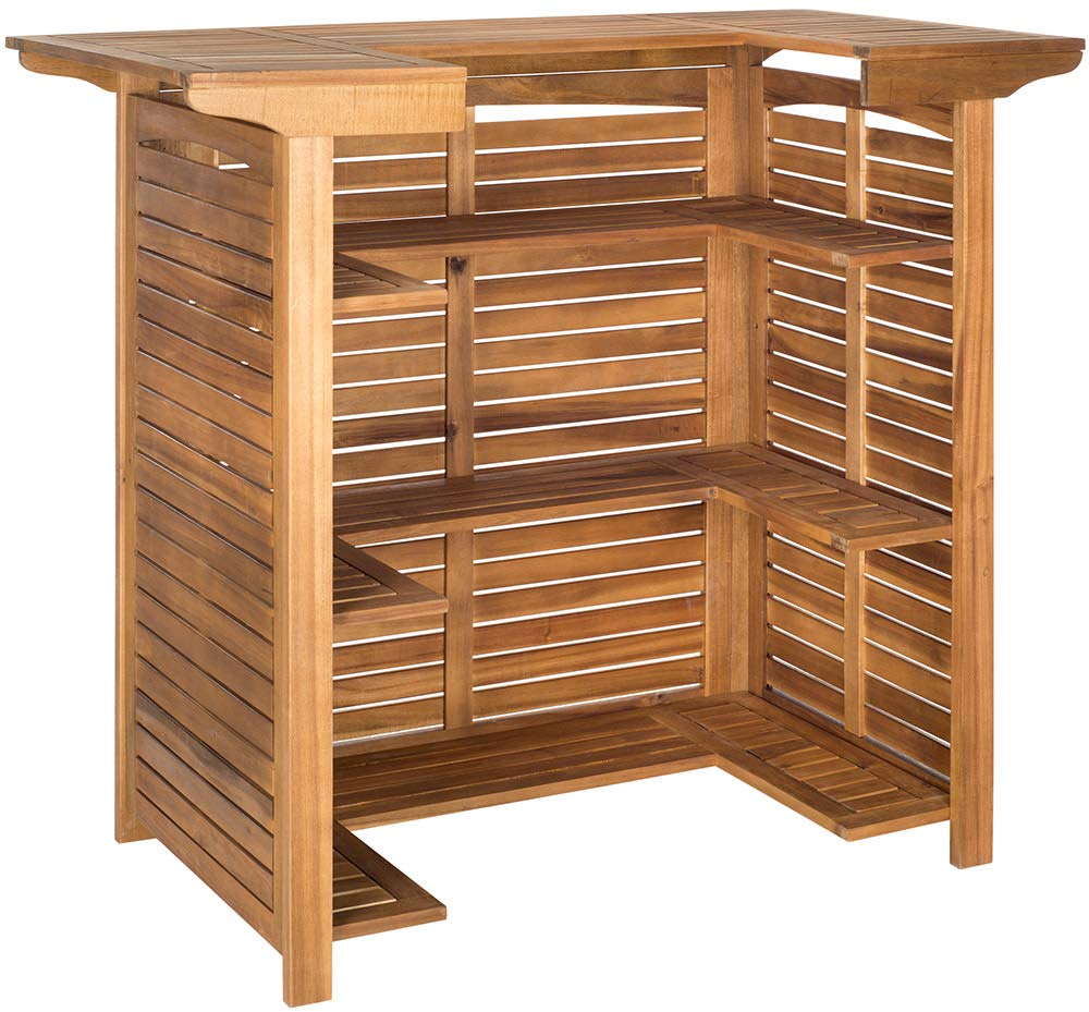 SAFAVIEH Monterey Teak Bar Table - Outdoor Dining Furniture, Weather-Resistant Teak Brown Patio Table for Backyard, Deck, Poolside & Garden Use