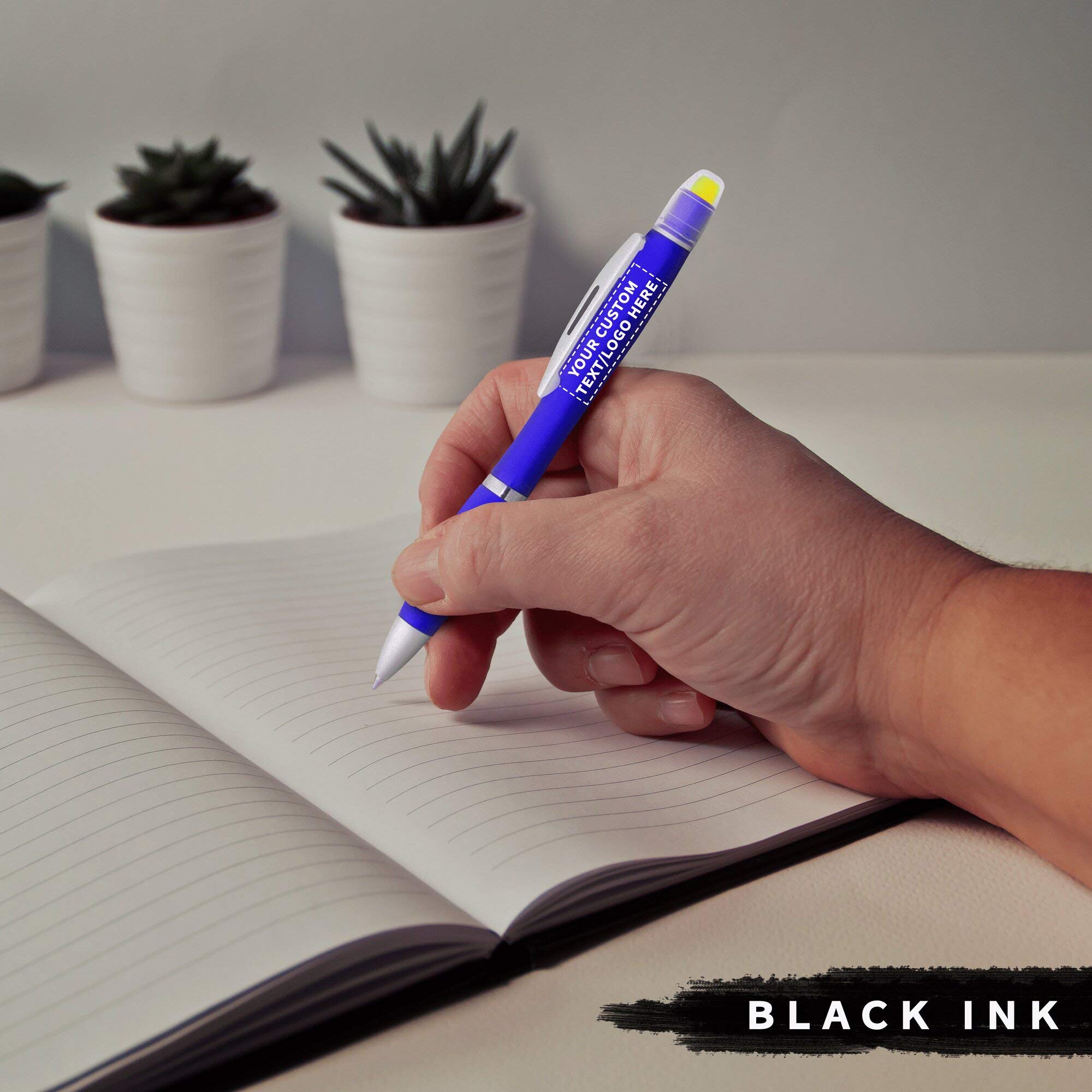 10 Pack Marathon Gel Highlighter Pens - Custom Text & Logo Printing - Twist Action Ballpoint - Blue Office & School Supplies for Note Taking, Book Marking & Study Sessions