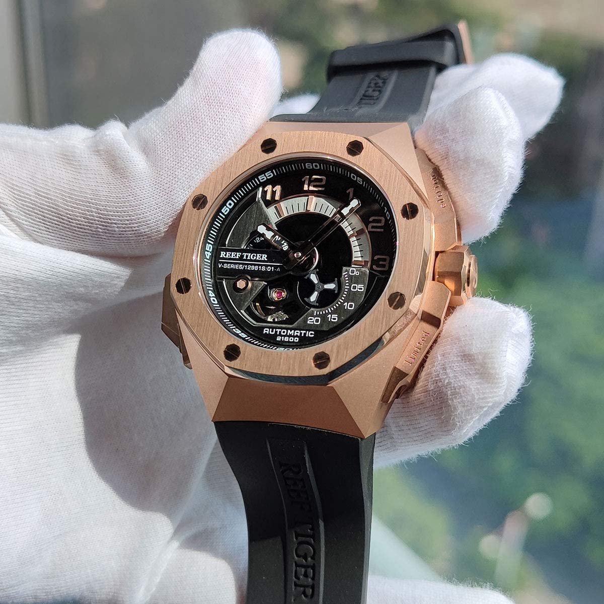 REEF TIGER Luxury Automatic Men's Watch - Rose Gold Sport Chronograph Mechanical Watch RGA92S7 | Perfect for Business, Casual & Outdoor Activities