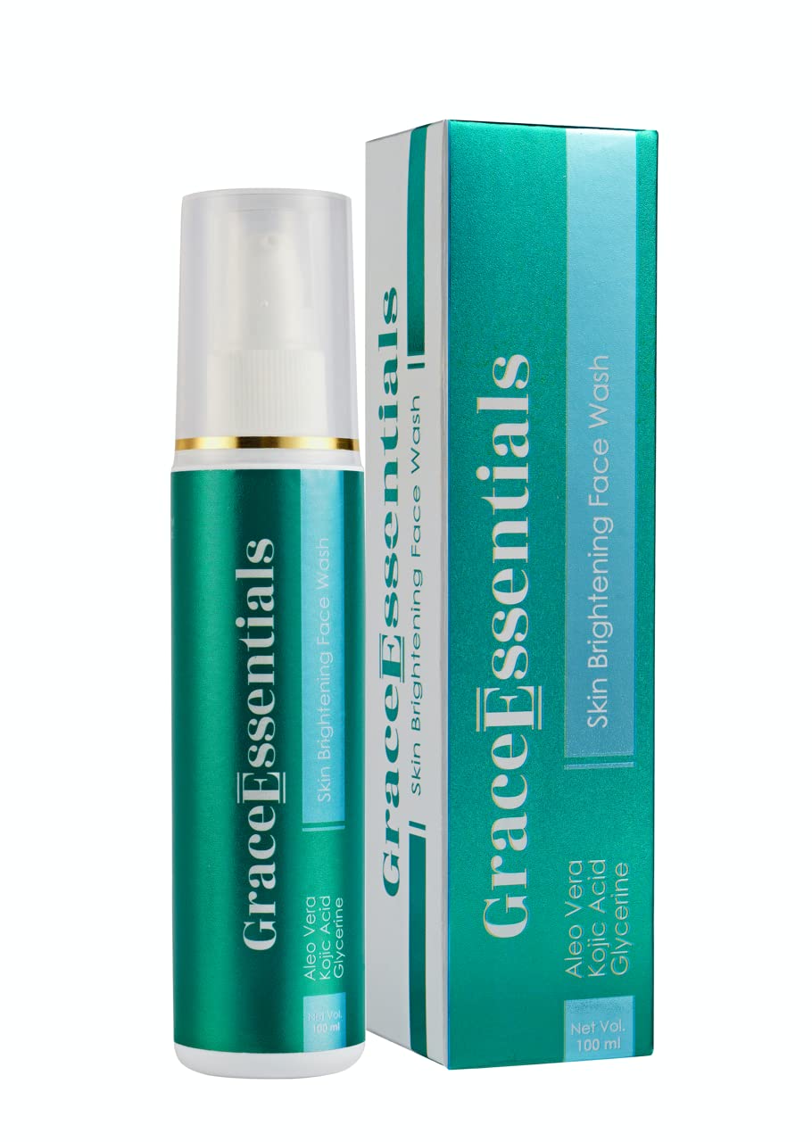 Grace Essentials Brightening Face Wash with Kojic Acid & Vitamin C - Hydrating Aloe Vera Cleanser for Dry Skin | Men & Women | 100ml | Achieve Glowing Skin for Day & Night Routine
