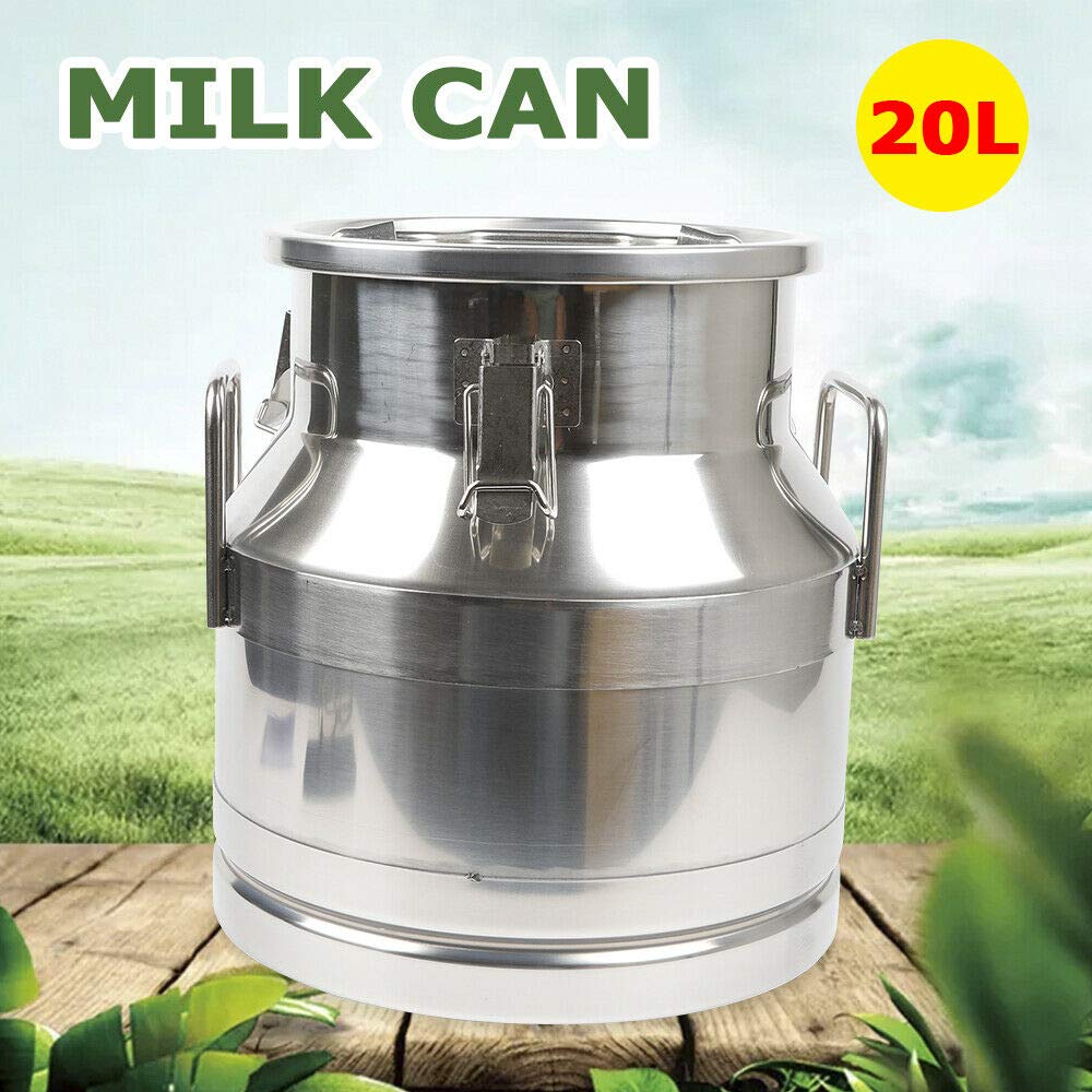304 Stainless Steel 20L (5.25 Gallon) Milk Can with Sealed Lid & Spigot - Food Grade Brewing Bucket for Milk, Wine, Beer - Perfect for Home Brewing, Dairy Storage & Commercial Use
