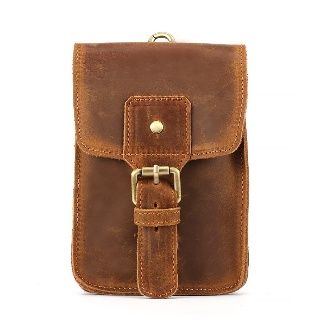 Vintage Leather Waist Bag for Men - Handmade Retro Sports Phone Pouch - 18x12x3.5cm Small Crossbody Bag for Outdoor, Hiking, Running & Travel (Color A)