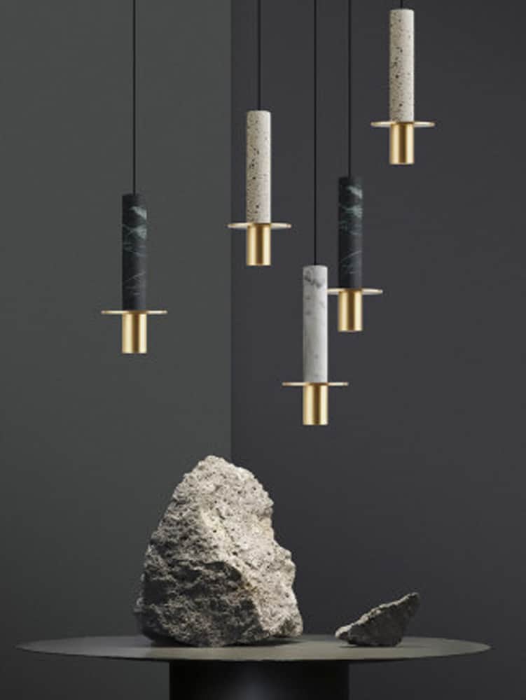 Bauernoh Cylindrical Marble Top Pendant Lamp - Modern Hanging Light Fixture for Dining Room, Kitchen Island & Living Room Decor