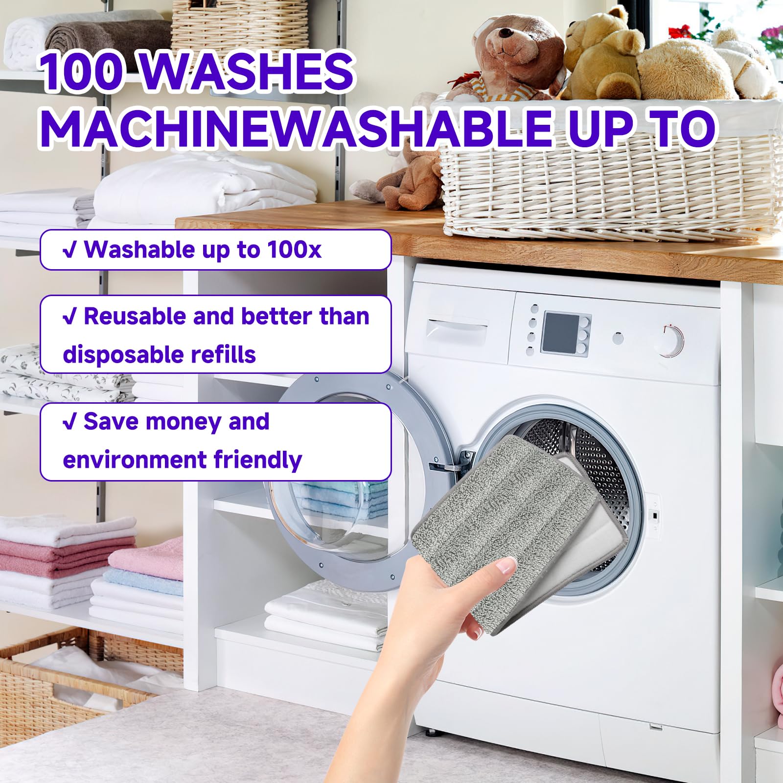 6 Pack Microfiber Mop Pads Refills for Swiffer Power Mop - 13'' to 15'' Washable Floor Cleaning Pads for Hardwood & Tile Floors - Perfect for Kitchen, Bathroom & Pet Hair Removal
