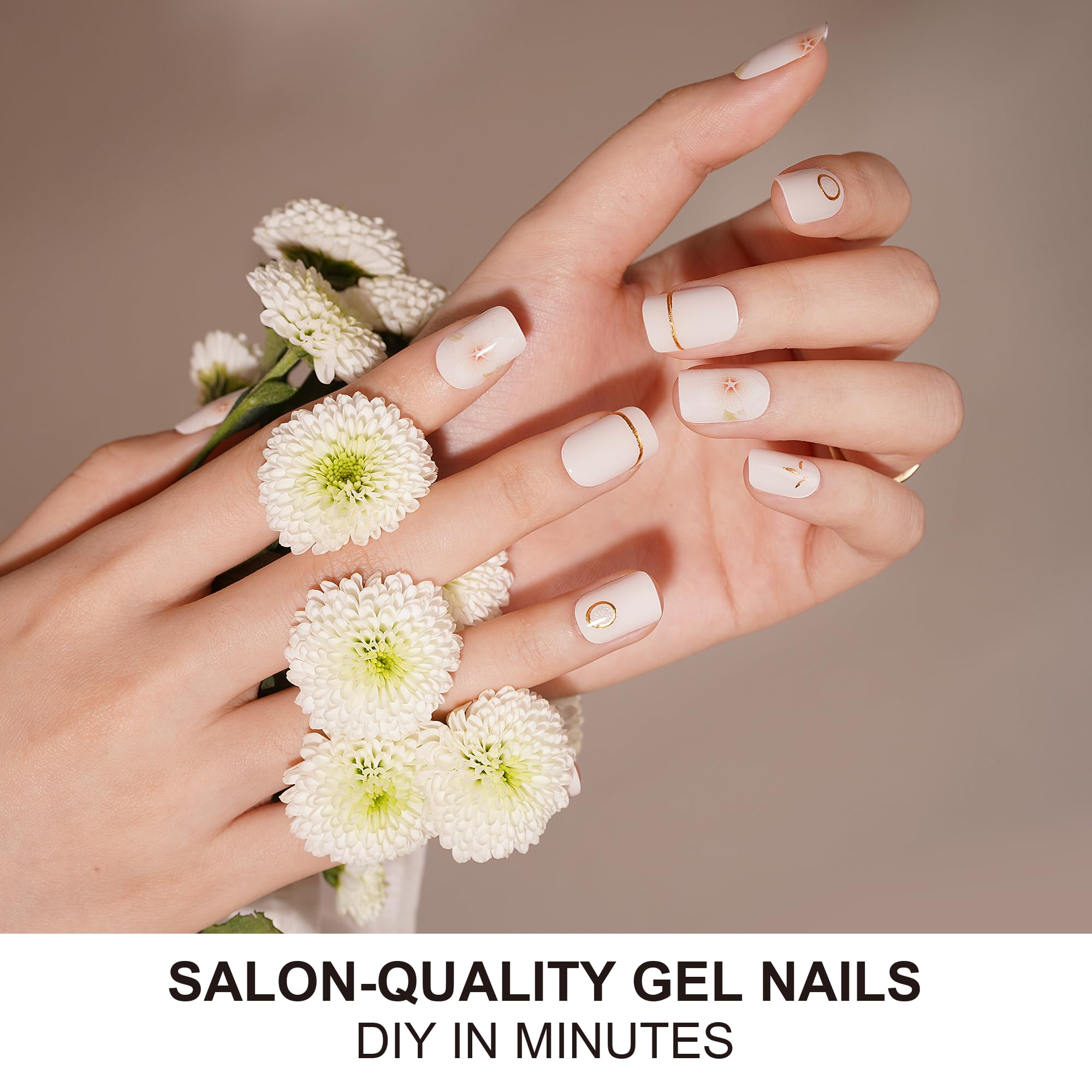 DANNI & TONI Semi Cured Gel Nail Strips - Floral Spring Design, Nude Gel Nail Stickers with 28 Pieces | DIY Manicure at Home for Parties, Weddings & Everyday Wear