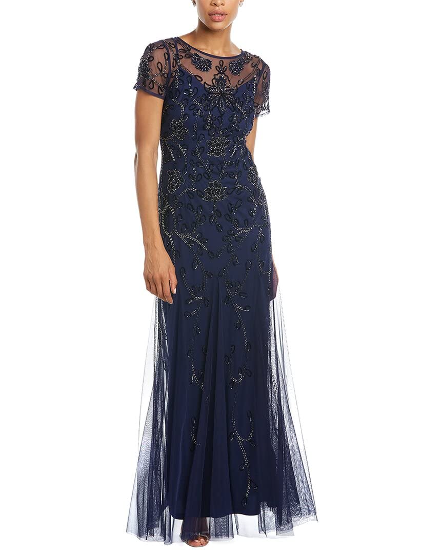 Adrianna Papell Women's Elegant Beaded Mesh Evening Gown for Prom, Wedding & Formal Events