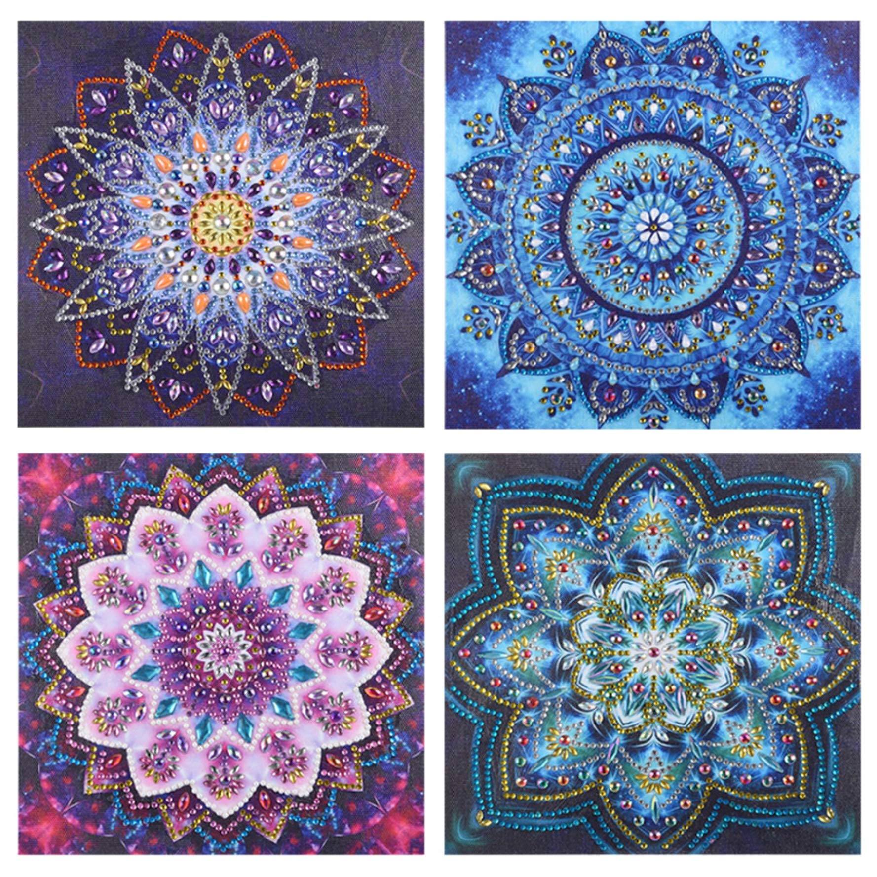 5D Diamond Painting Kit for Adults & Kids - DIY Special Shape Rhinestone Art with Colorful Mandala Flowers - 9.9x9.9 Inch (4 Pack) - Perfect for Home Wall Decor, Stress Relief & Creative Gift Idea