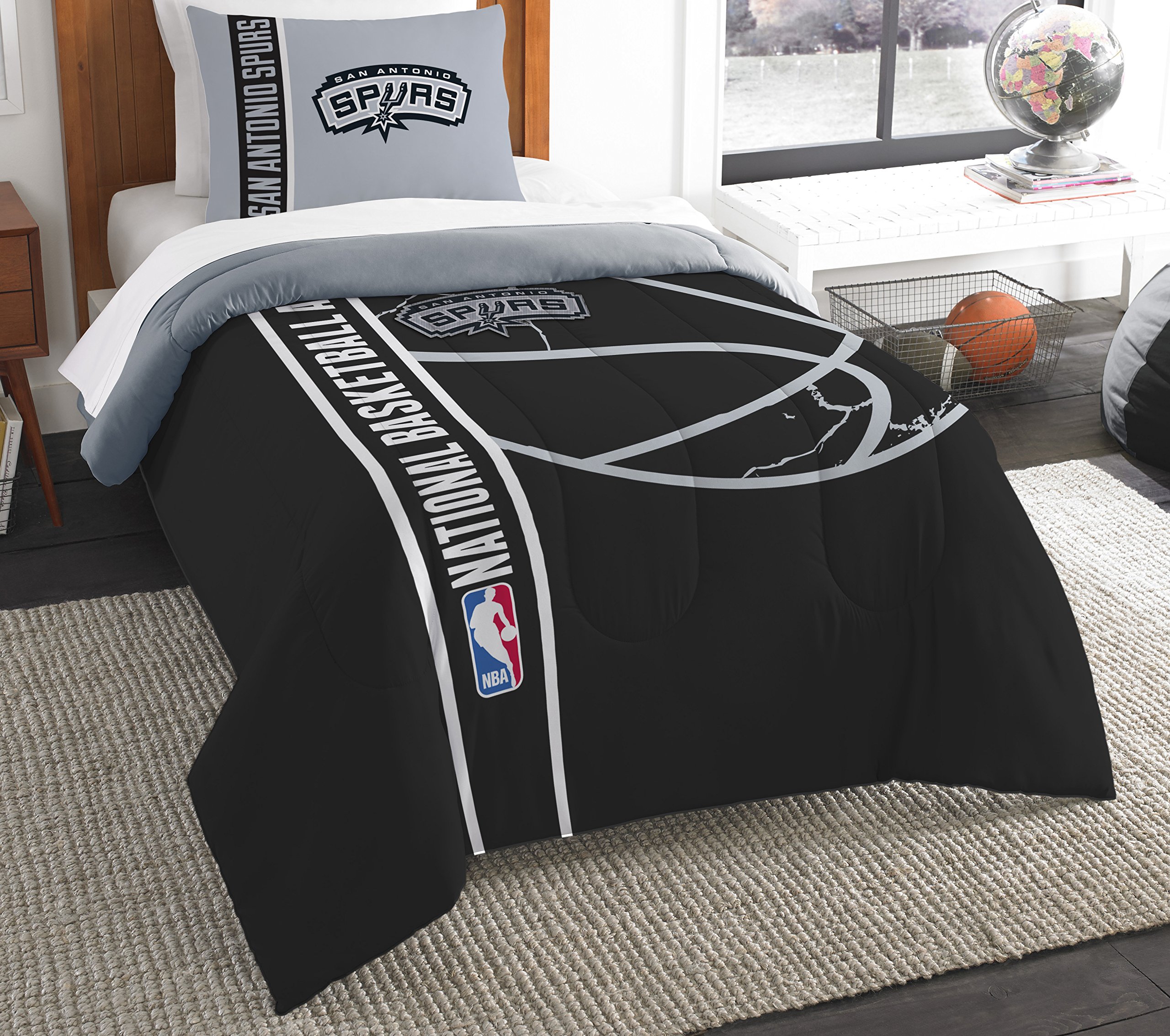 Official NBA San Antonio Spurs Reverse Slam Twin Comforter Set with Sham - Licensed Team Logo Bedding for Fans - Perfect for Game Nights & Sports-Themed Bedrooms