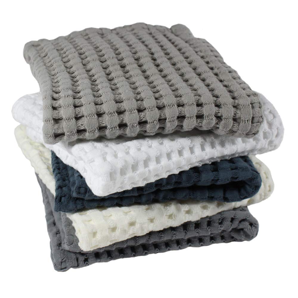 GILDEN TREE Quick Dry Waffle Towels - Exfoliating Washcloths for Face & Body | Soft & Absorbent | Modern Style (White) | Perfect for Spa, Gym & Travel