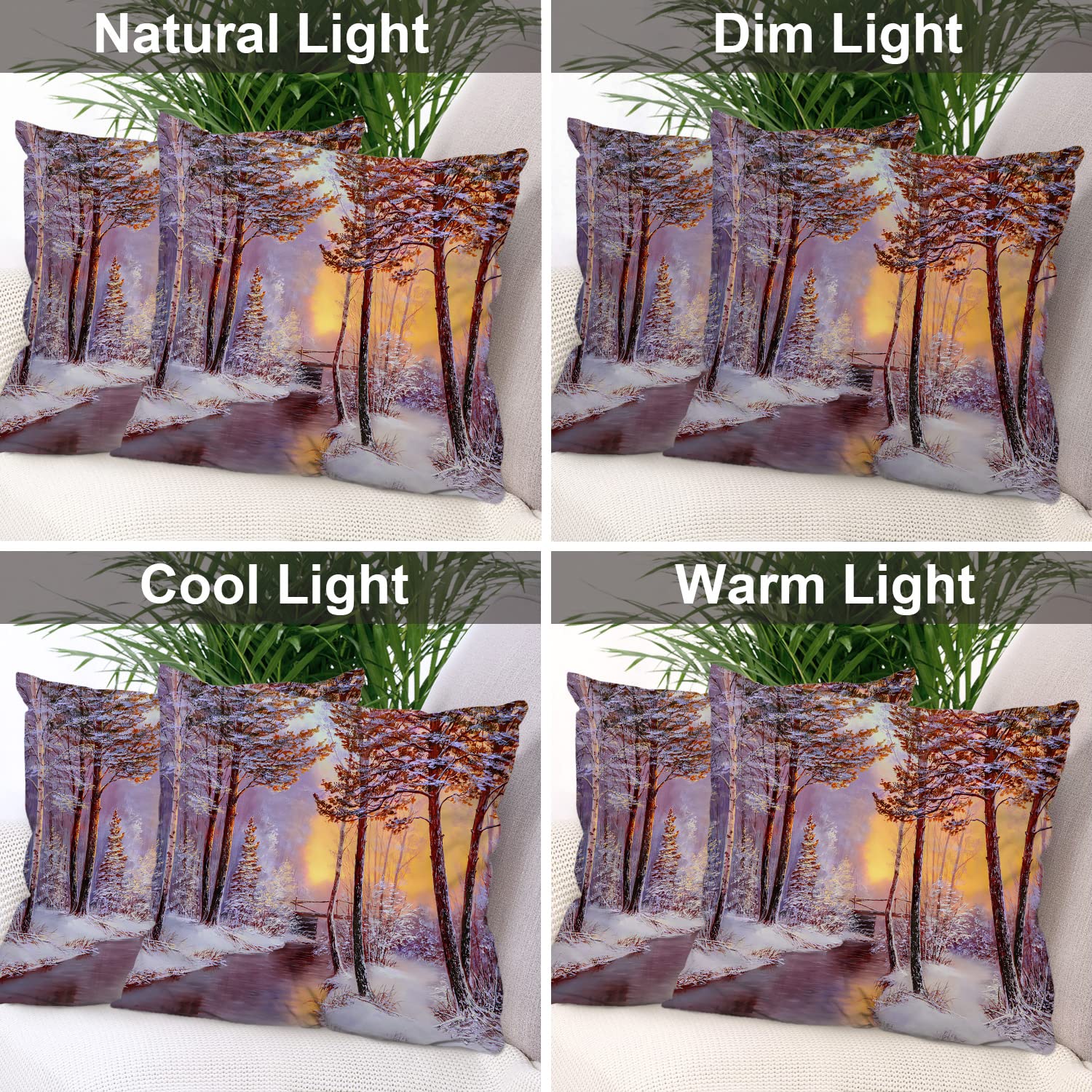 Batmerry Orange Winter Forest Snow Scene Throw Pillow Covers 20x20 Inch - Cozy River Themed Decorative Cushion Covers with Digital Printing & Invisible Zipper for Sofa, Couch, Bed - Perfect for Living Room, Bedroom & Seasonal Home Decor