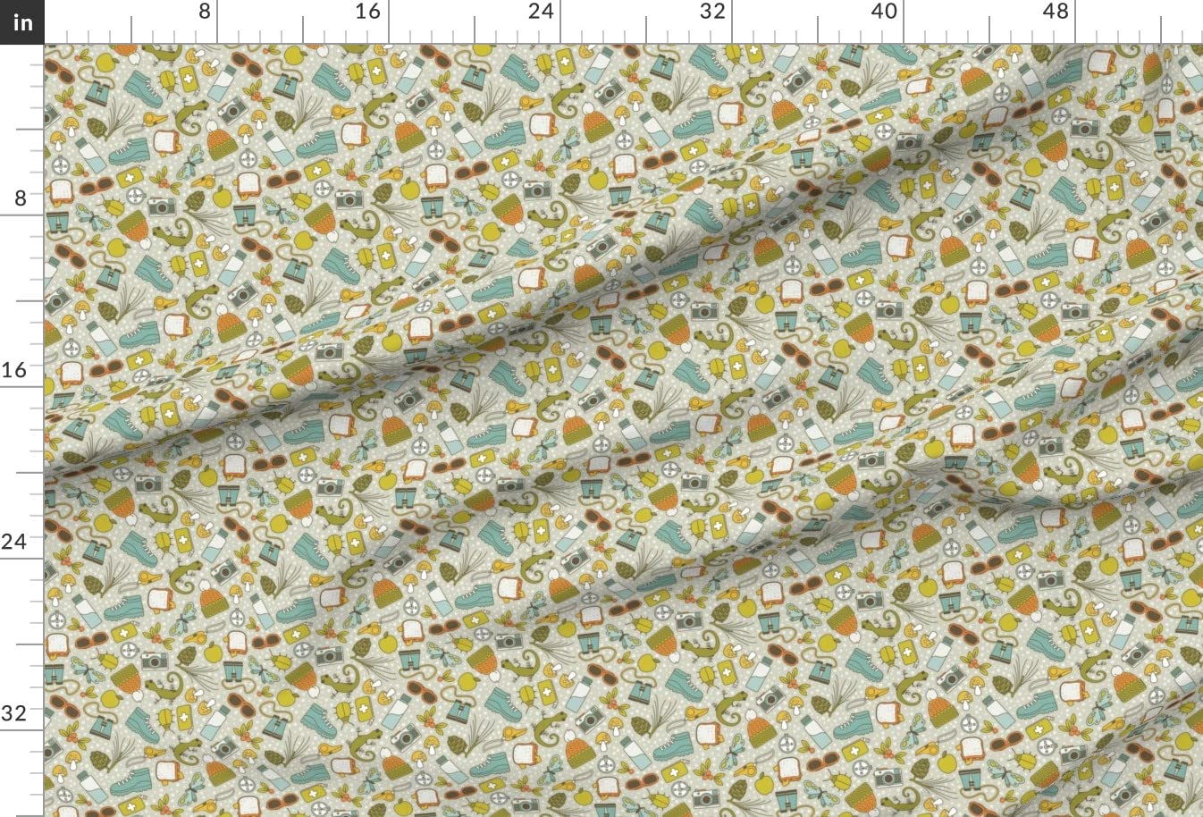 Hiking Adventure Ditsy Print Satin Fabric - Fat Quarter for Kids Outdoor Camping - Sewing, Lining, Apparel, Fashion, Blankets & Home Decor - Perfect for DIY Projects, Quilting, and Nursery Decorations