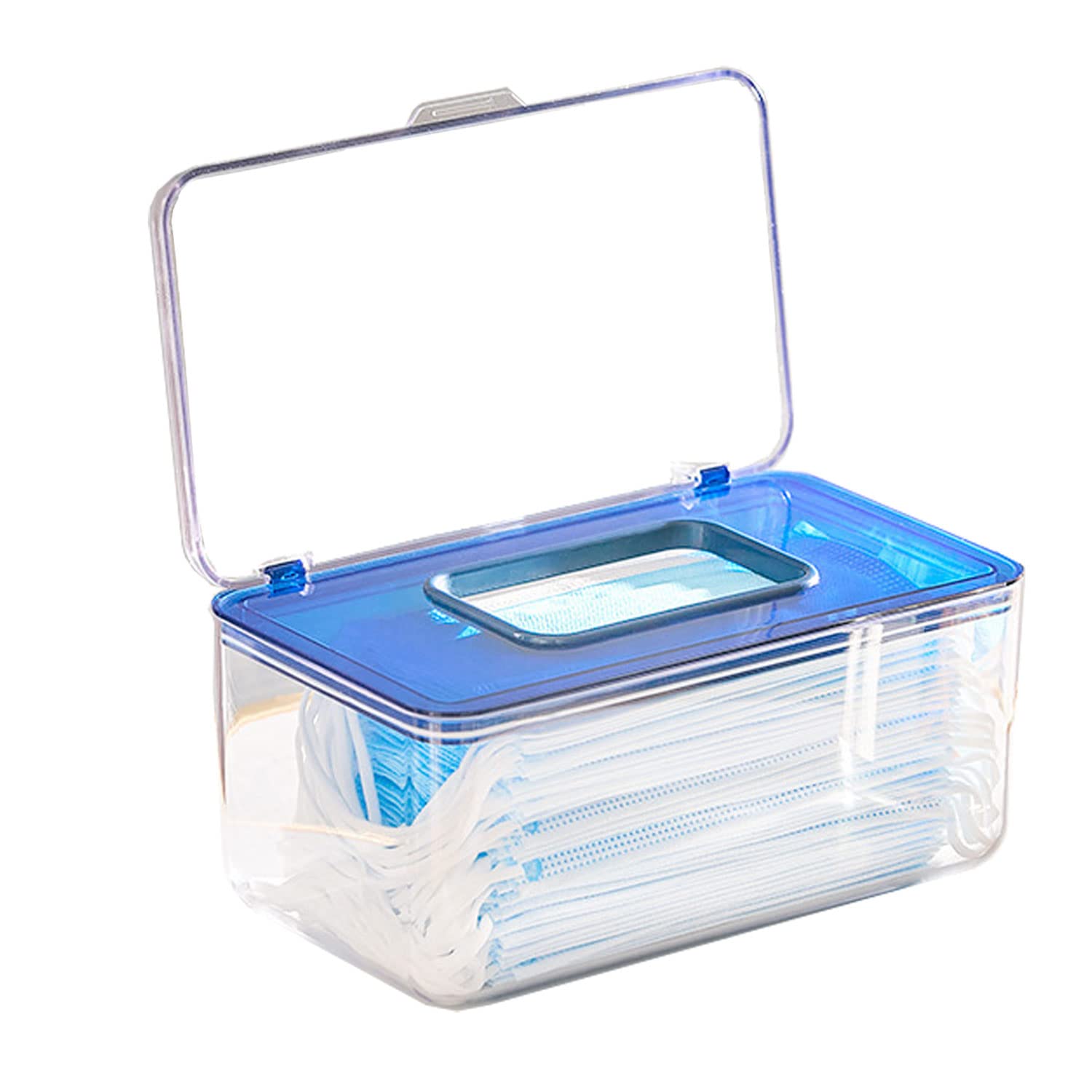 Blue Mask Storage Box with Lid - Portable & Multifunctional Mask Organizer & Dispenser for Home, Office, Car, School, Gym & Travel - Keep Your Masks Clean & Organized Anywhere