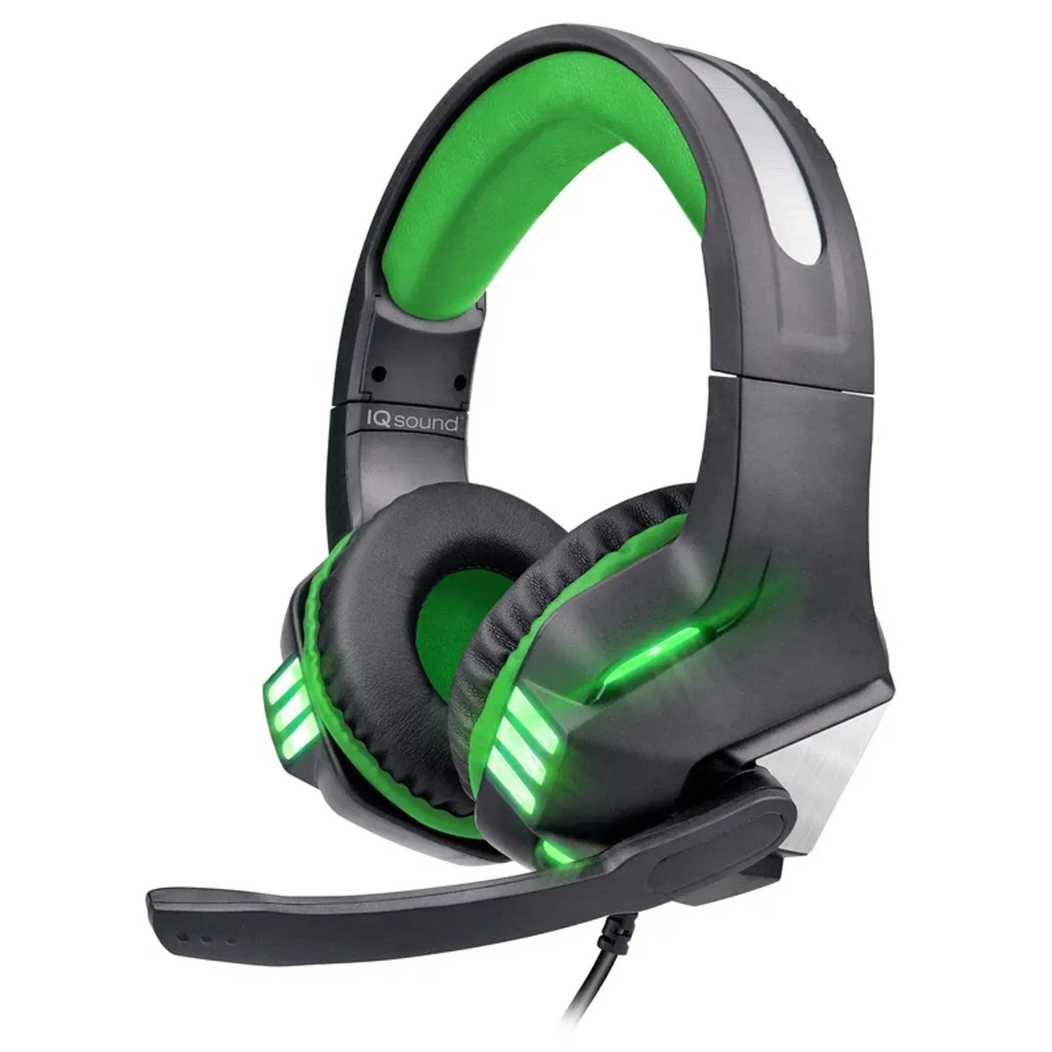 Pro-Wired Gaming Headset IQ-480G with Hi-Fi Stereo, Comfortable Ear Cushions, LED Lights & Universal Compatibility for PC, Xbox, PlayStation - Clear Mic & In-Line Volume Control (Green) - Perfect for Competitive Gaming & Online Chat