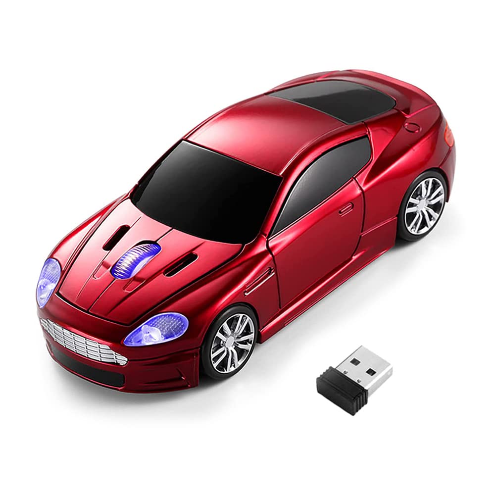 ECOiNVA Wireless Sports Car Mouse - 2.4G USB Optical Gaming Mouse for Laptop & Desktop PC - Ergonomic Red Computer Mouse for Work, Gaming & Office Use